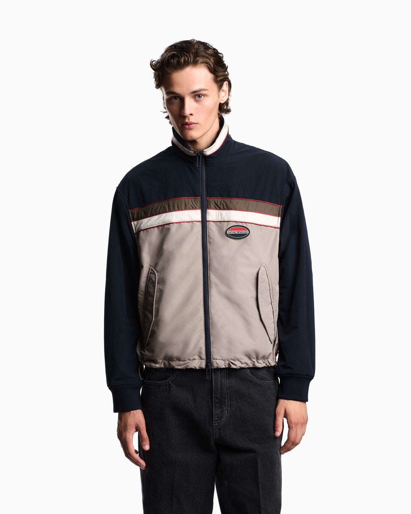 Reversible full-zip nylon blouson with rubberised logo patch Slide 3