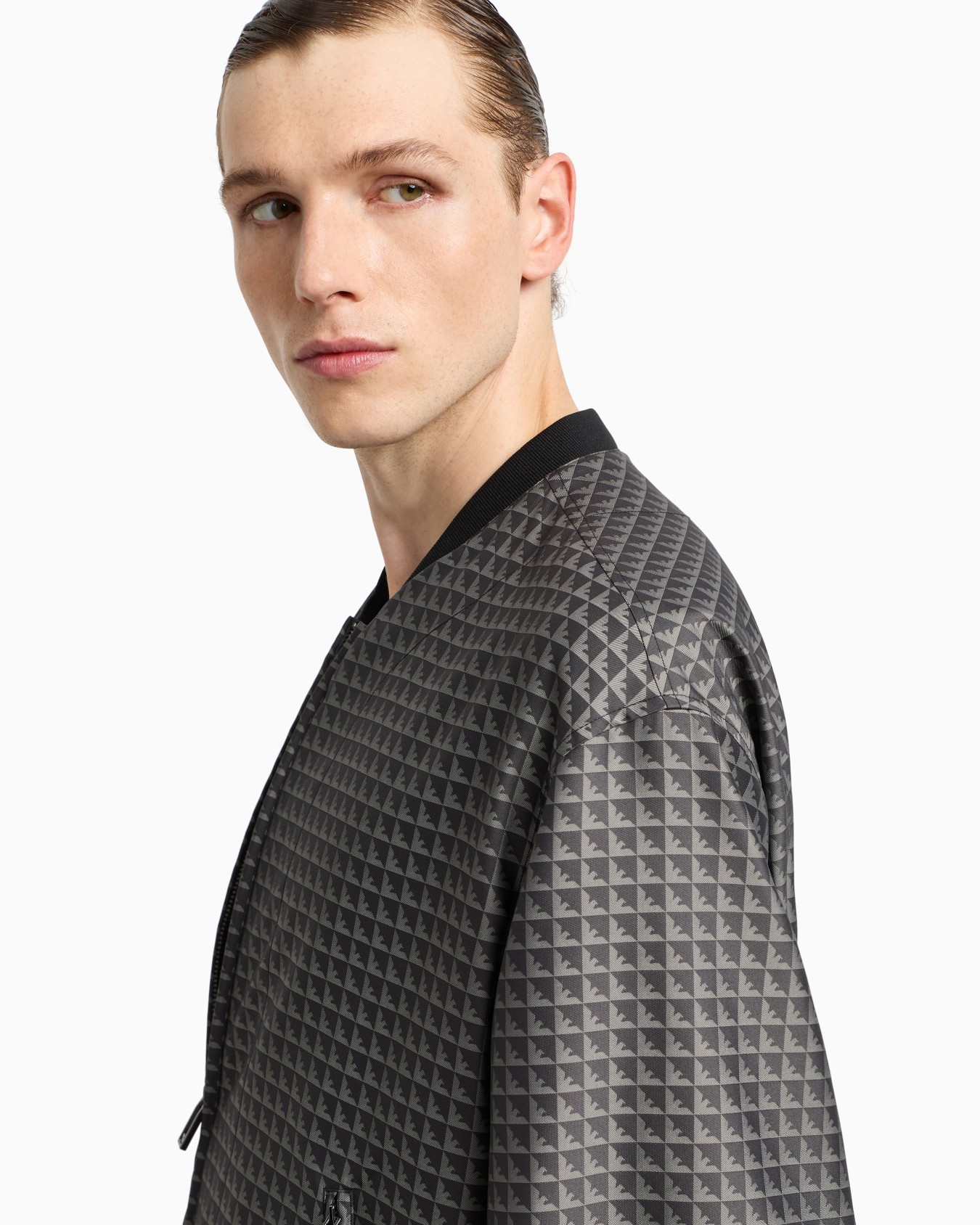 Blouson in nylon jacquard with repeated eagle motif Slide 4