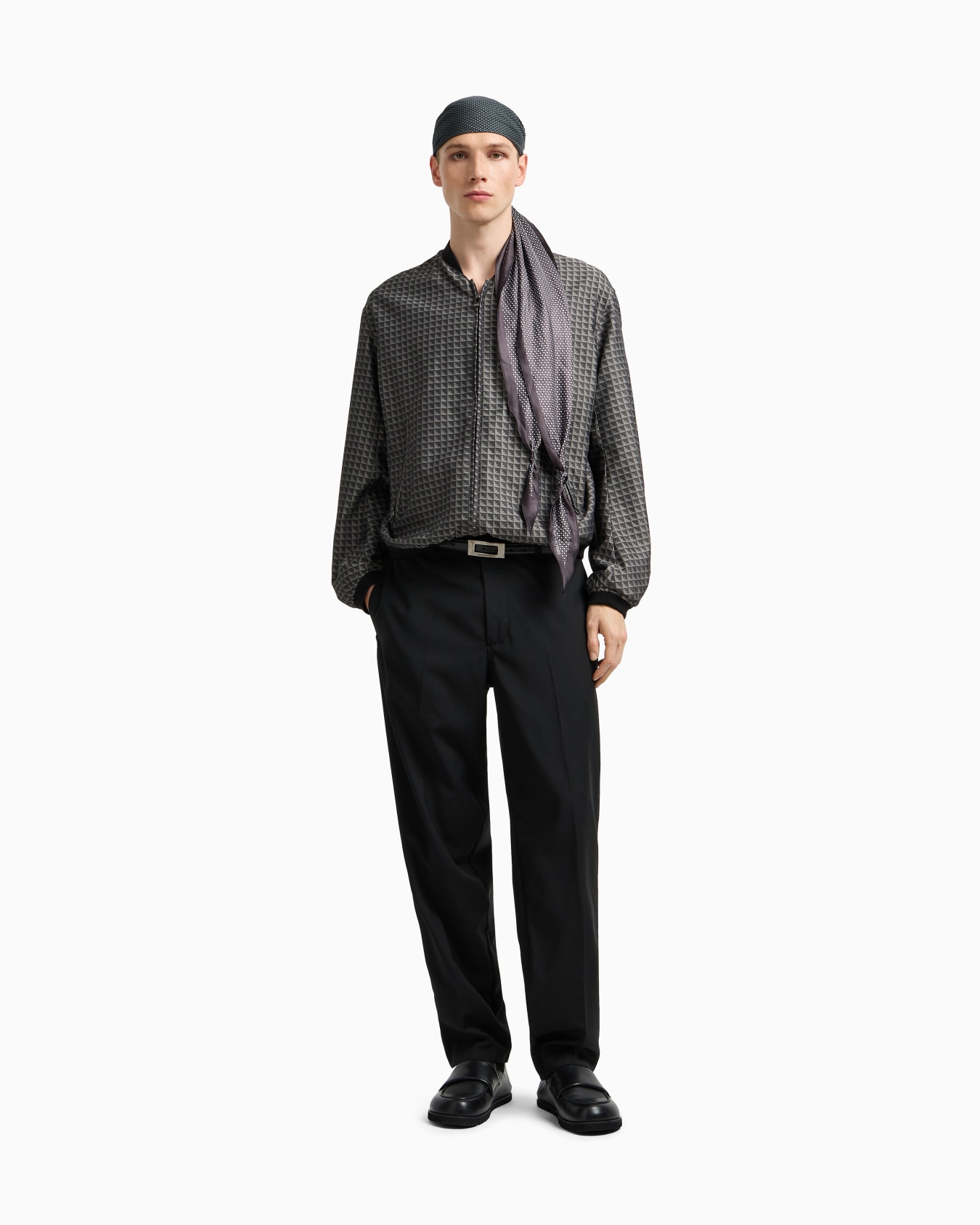 Blouson in nylon jacquard with repeated eagle motif Slide 1