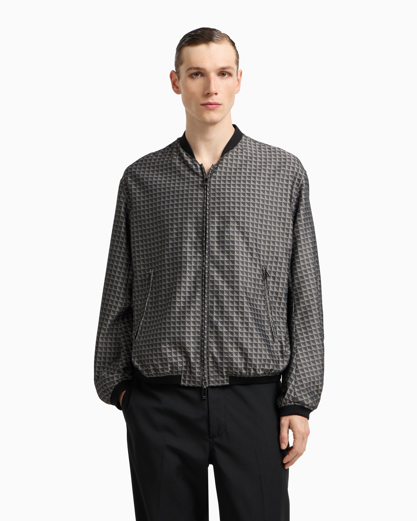 Blouson in nylon jacquard with repeated eagle motif Slide 3
