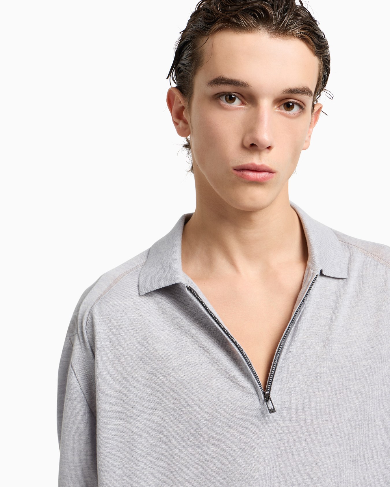 ASV plain-knit jumper with polo-shirt collar, in a wool and Lyocell blend Slide 5