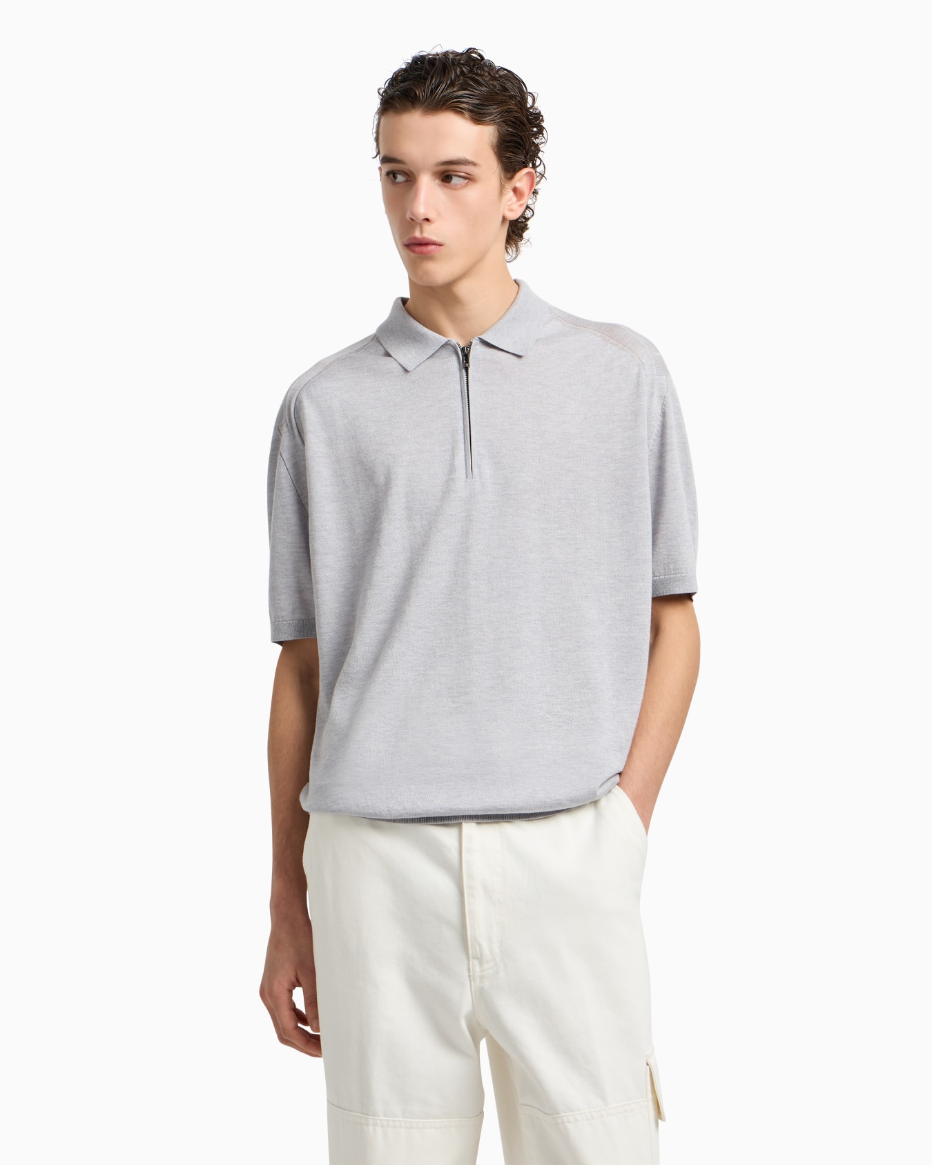 ASV plain-knit jumper with polo-shirt collar, in a wool and Lyocell blend Slide 4