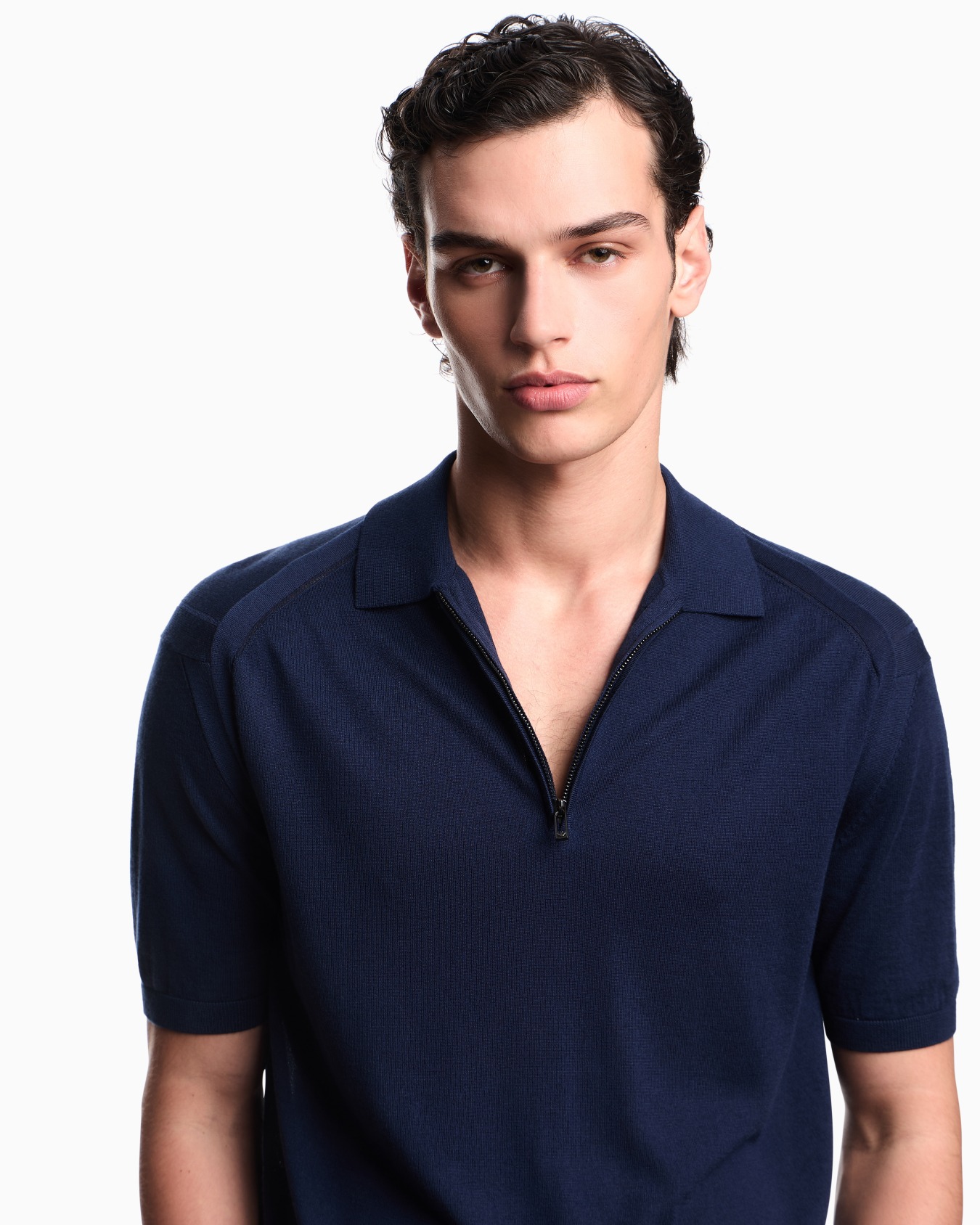 ASV plain-knit jumper with polo-shirt collar, in a wool and Lyocell blend Slide 4