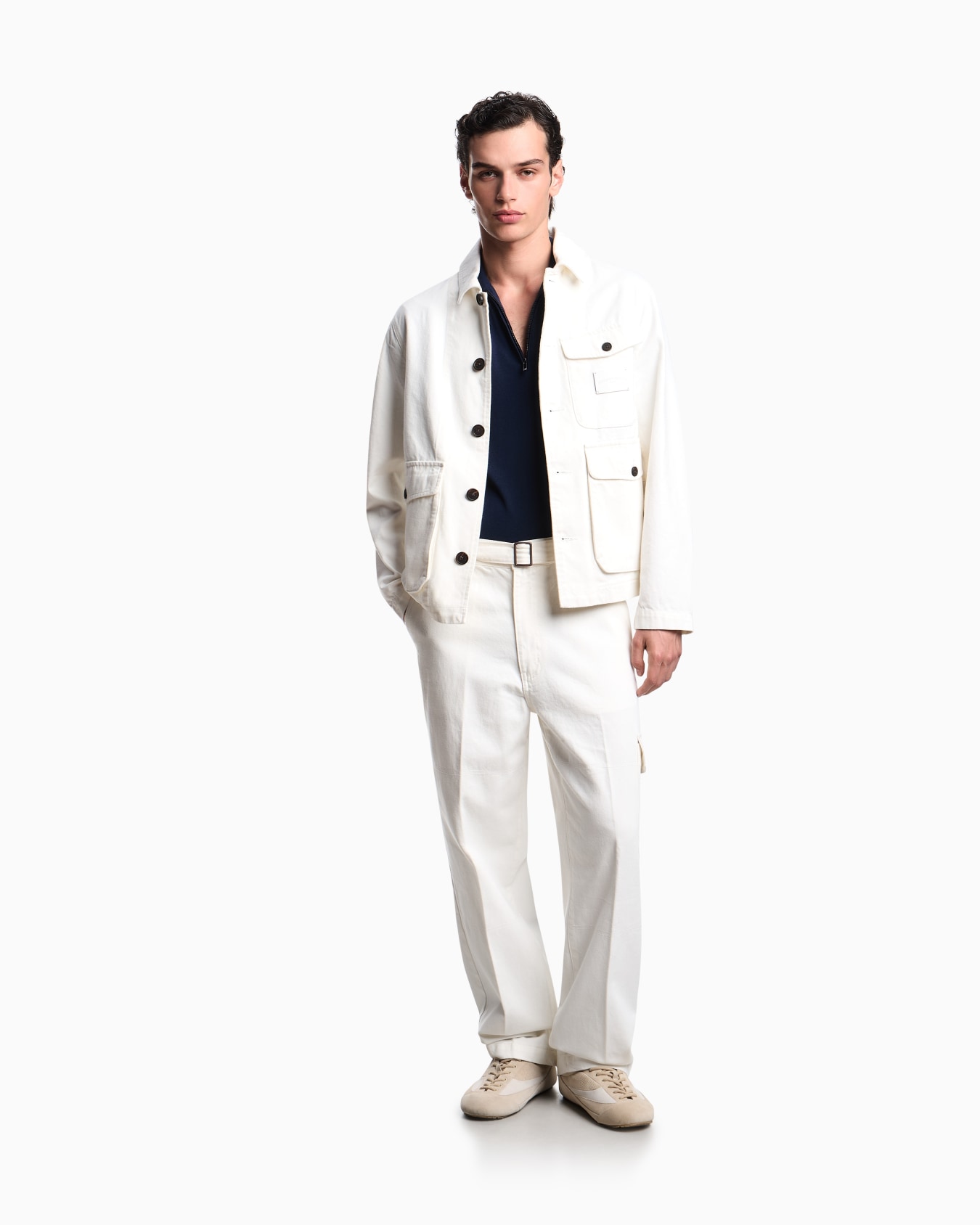 ASV plain-knit jumper with polo-shirt collar, in a wool and Lyocell blend Slide 1