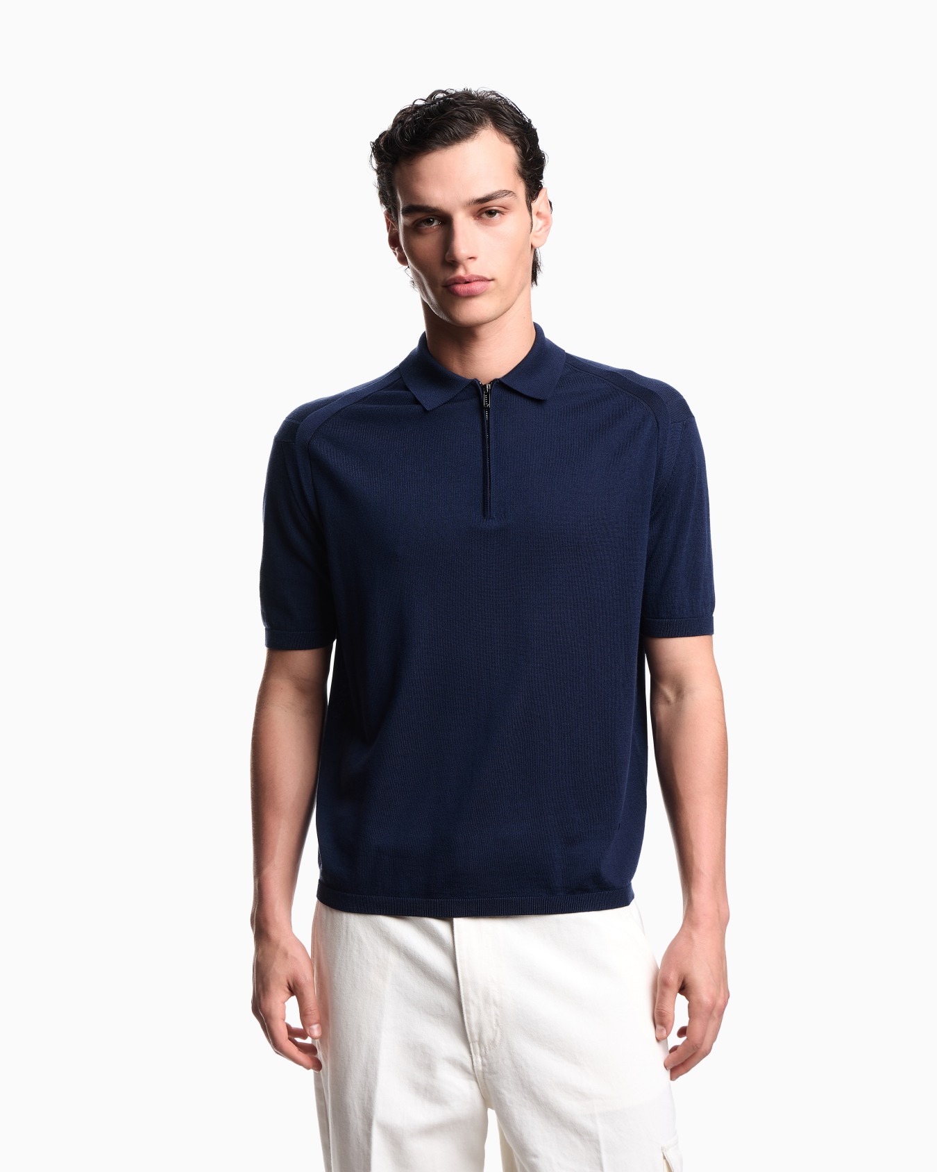 ASV plain-knit jumper with polo-shirt collar, in a wool and Lyocell blend Slide 3