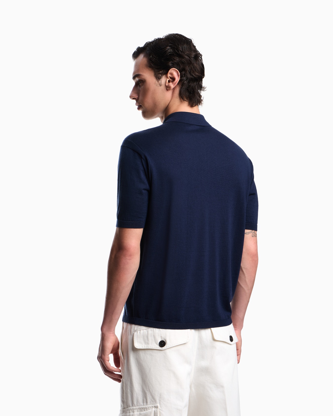 ASV plain-knit jumper with polo-shirt collar, in a wool and Lyocell blend Slide 2