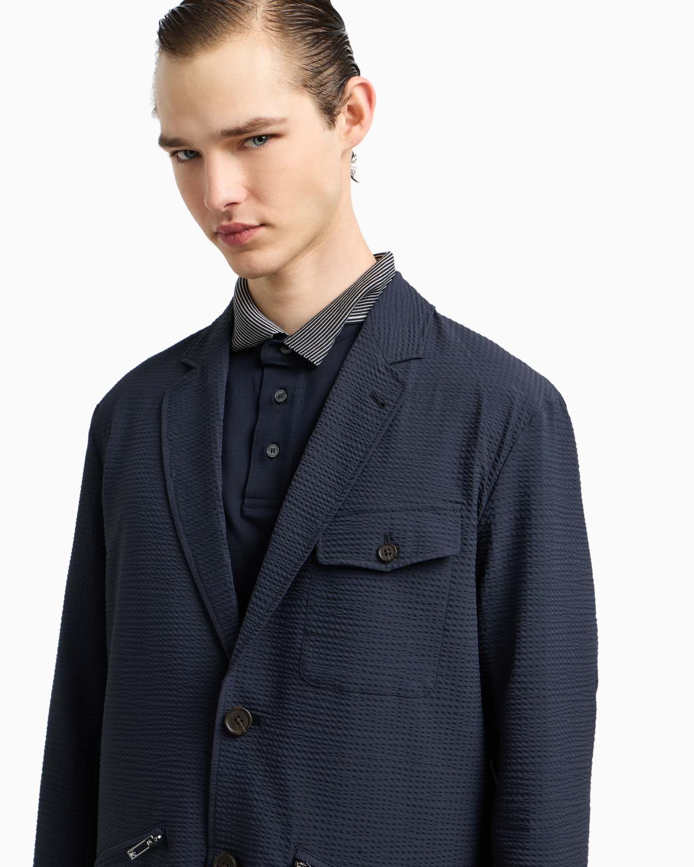 Single-breasted nylon seersucker blazer Slide 5
