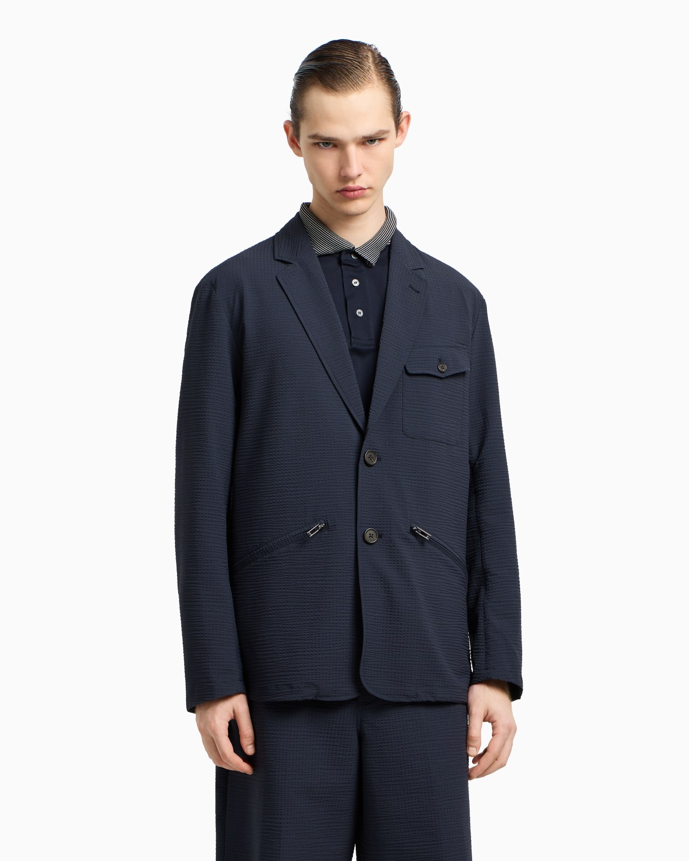 Single-breasted nylon seersucker blazer Slide 4