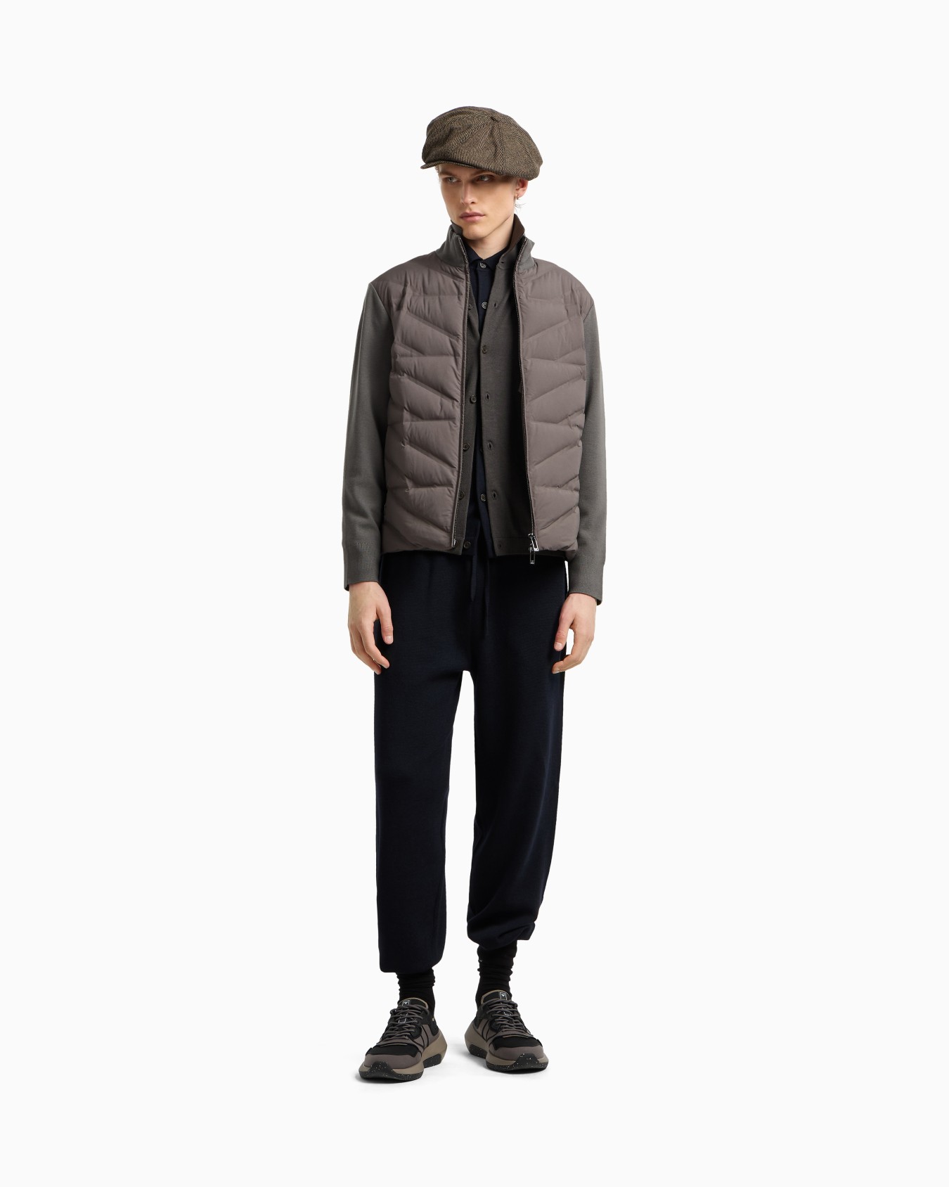 Travel Essentials two-piece effect full-zip down jacket with knit sleeves Slide 1
