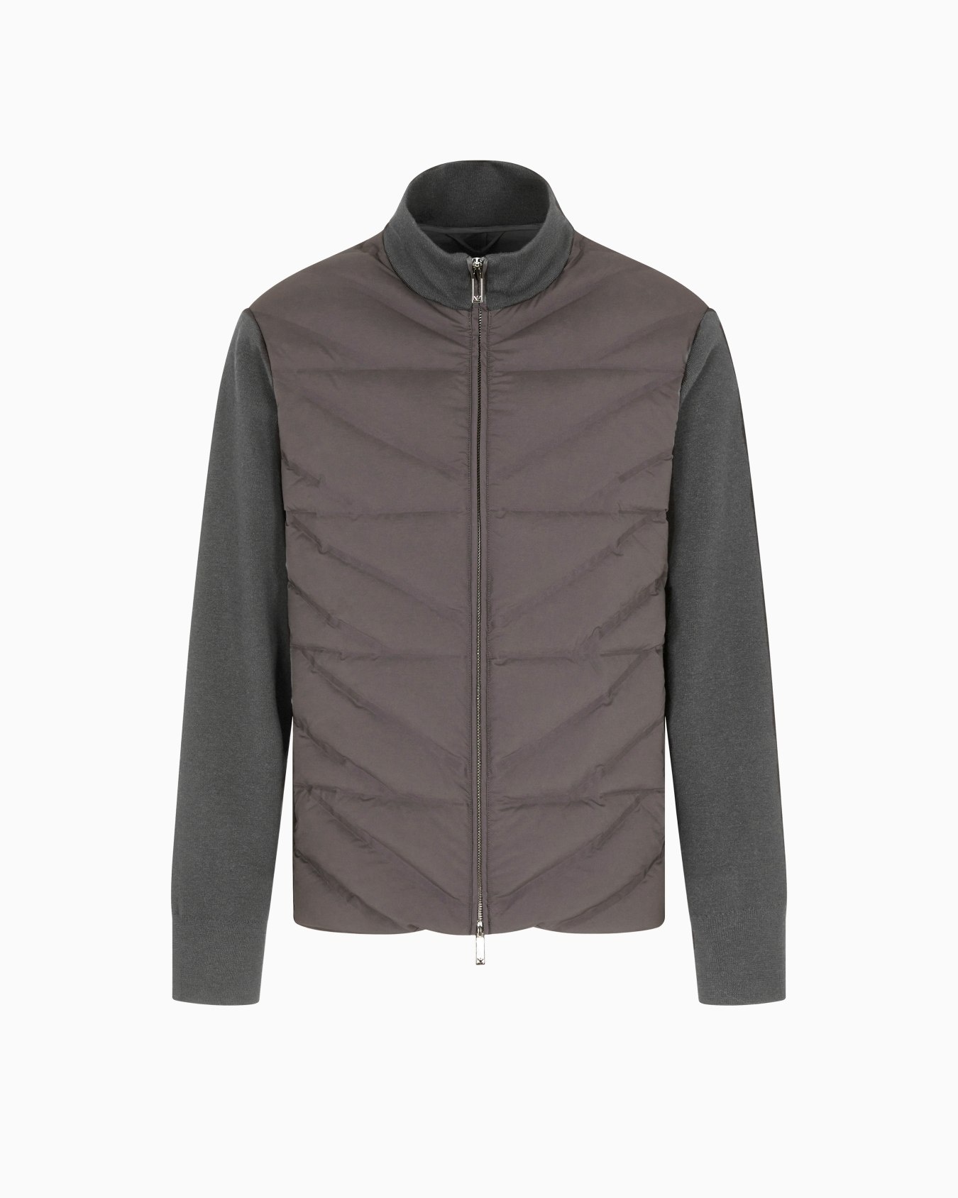 Travel Essentials two-piece effect full-zip down jacket with knit sleeves Slide 0