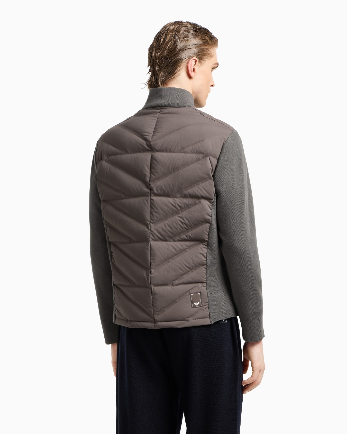 Travel Essentials two-piece effect full-zip down jacket with knit sleeves Slide 2