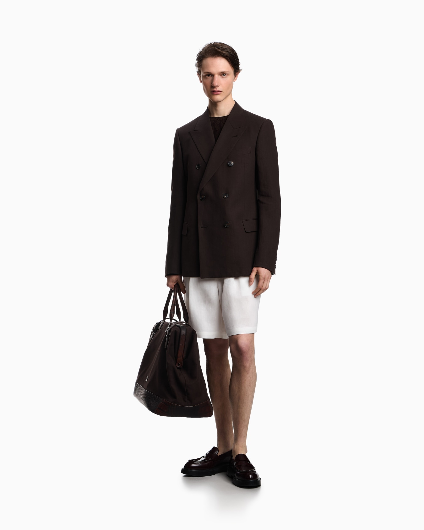 Double-breasted blazer in pure linen Slide 1