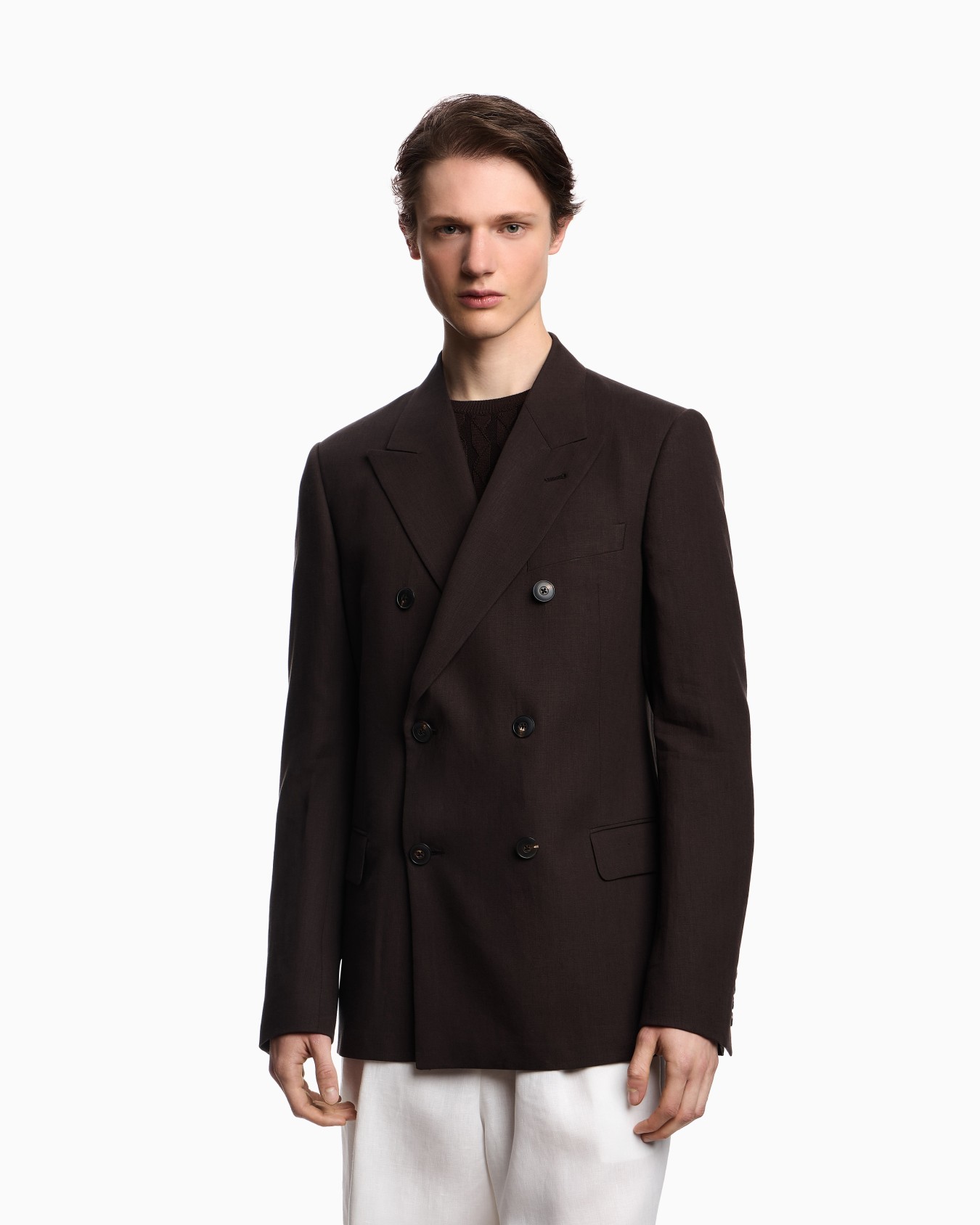 Double-breasted blazer in pure linen Slide 3