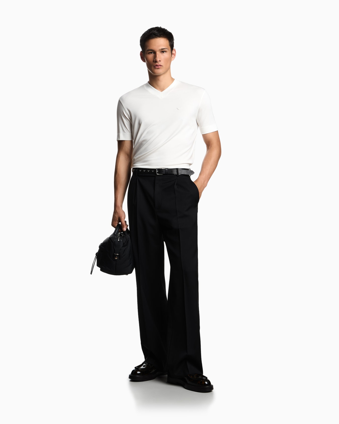 Modal jersey V-neck T-shirt with micro eagle embroidery Slide 1