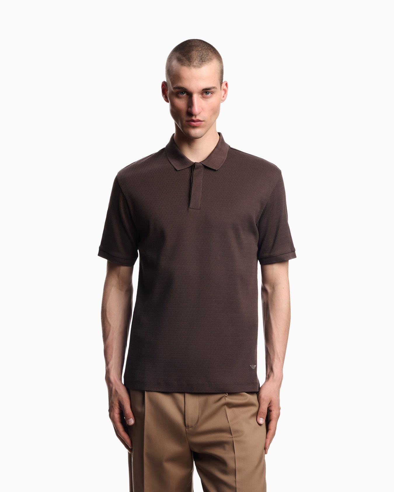Jersey polo shirt with vertical jacquard motif Slide 3