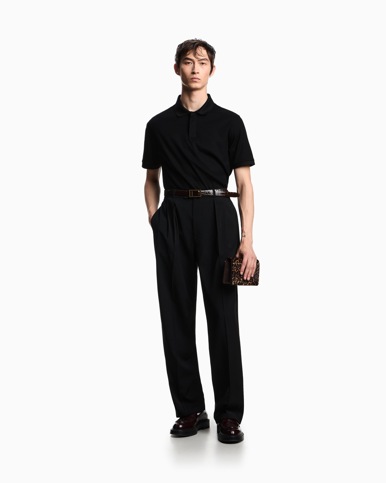 Jersey polo shirt with vertical jacquard motif Slide 1