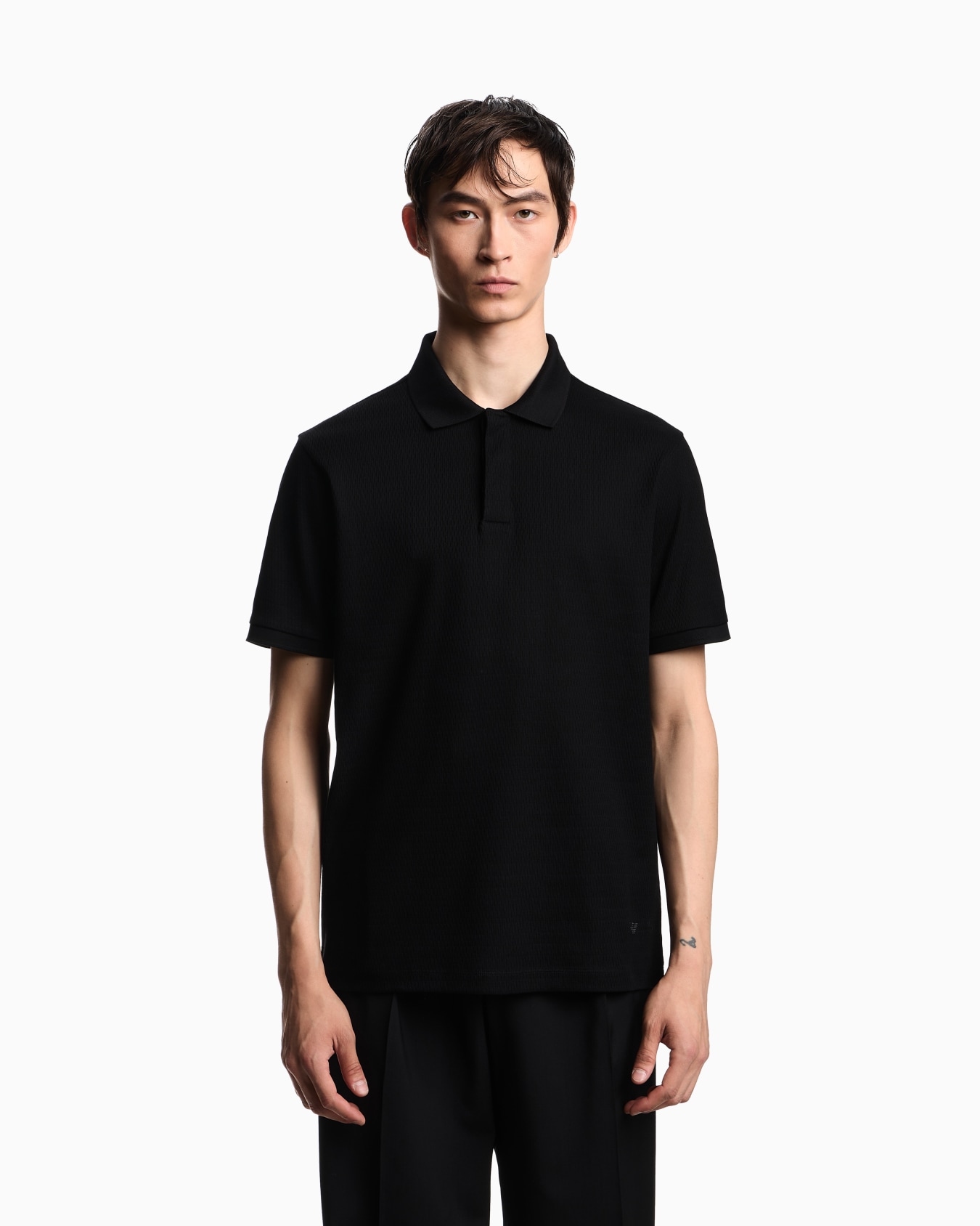 Jersey polo shirt with vertical jacquard motif Slide 3