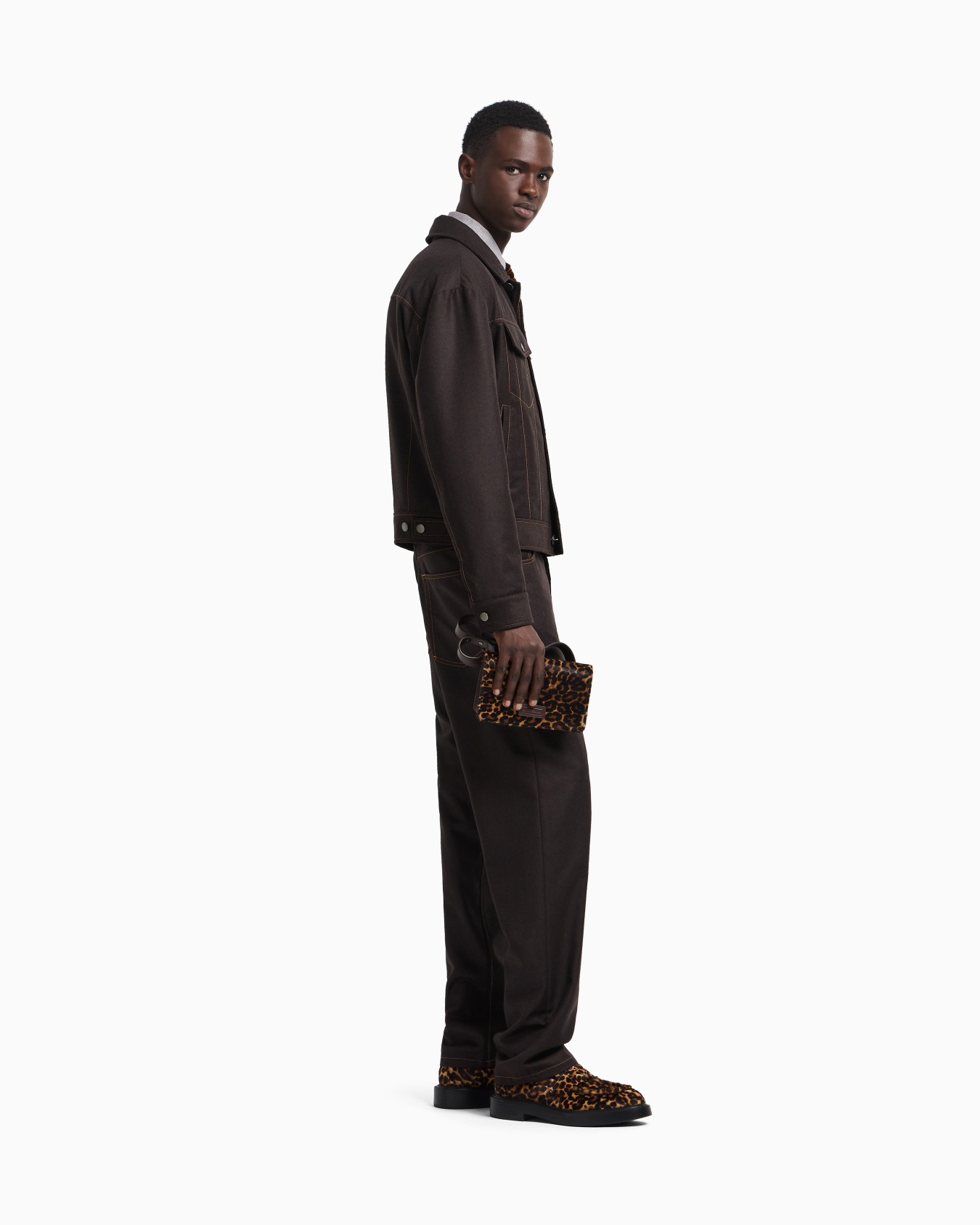 Five-pocket trousers in denim-effect virgin-wool flannel Slide 2