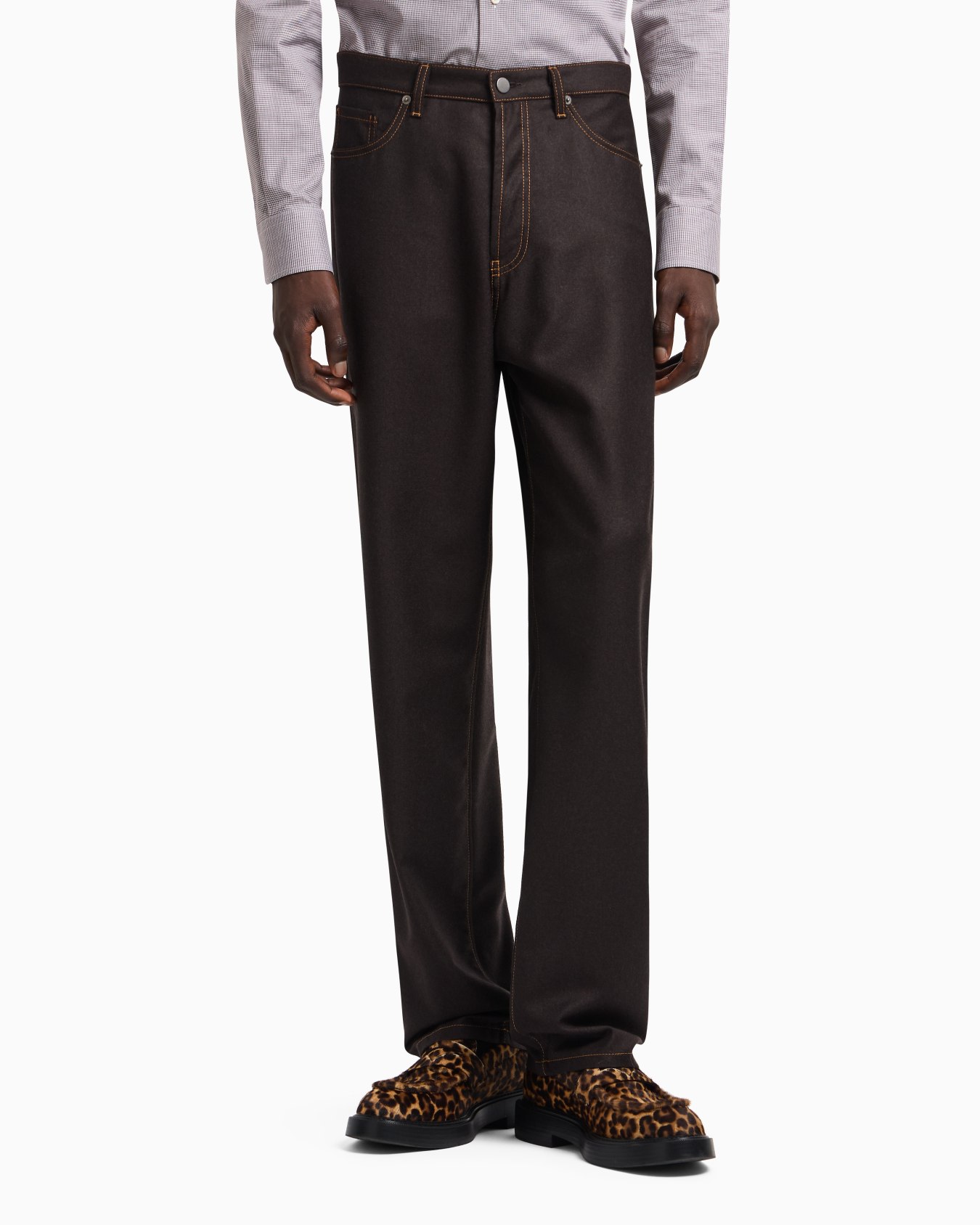Five-pocket trousers in denim-effect virgin-wool flannel Slide 4
