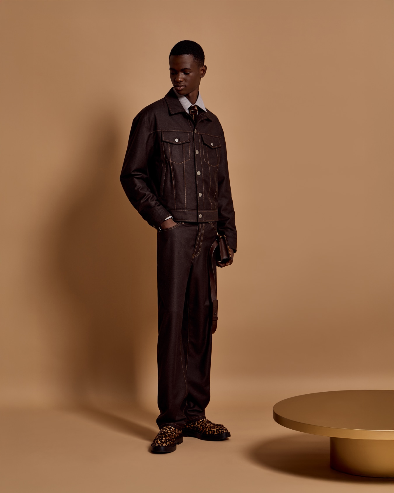 Five-pocket trousers in denim-effect virgin-wool flannel Slide 6