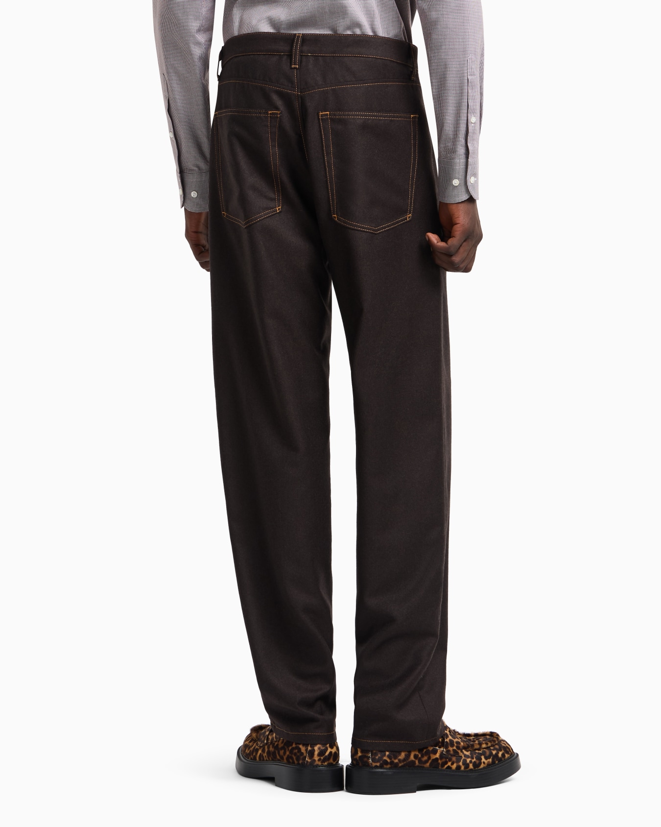 Five-pocket trousers in denim-effect virgin-wool flannel Slide 3