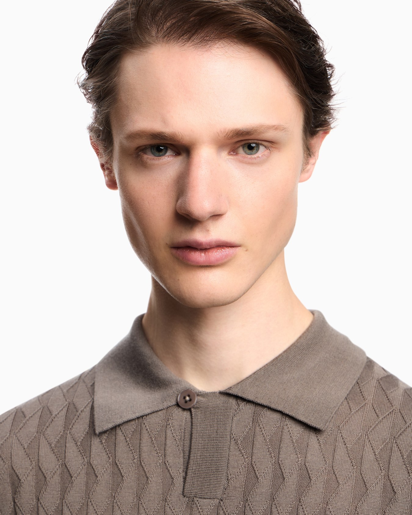 ASV Lyocell-blend jumper with polo-shirt collar in an embossed, patterned stitch Slide 4