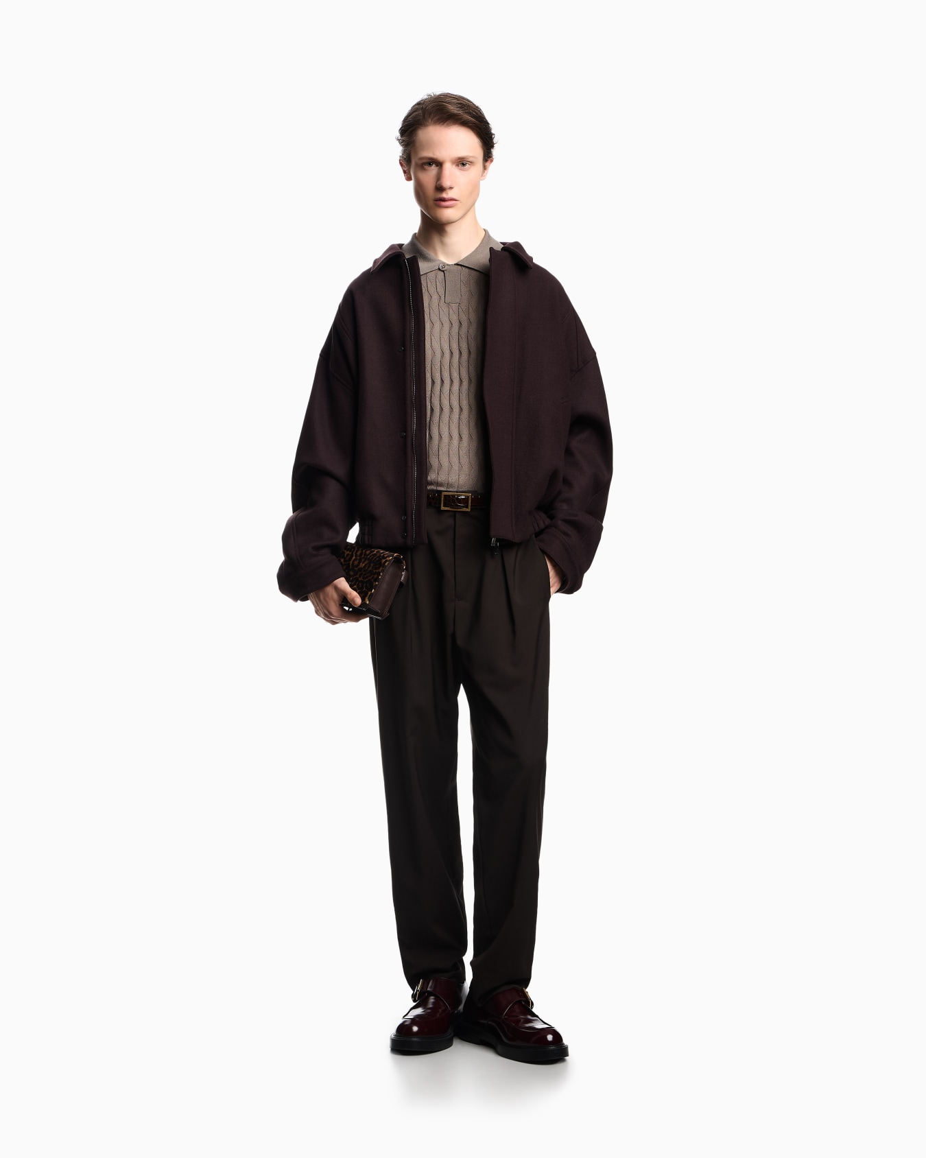 ASV Lyocell-blend jumper with polo-shirt collar in an embossed, patterned stitch Slide 1