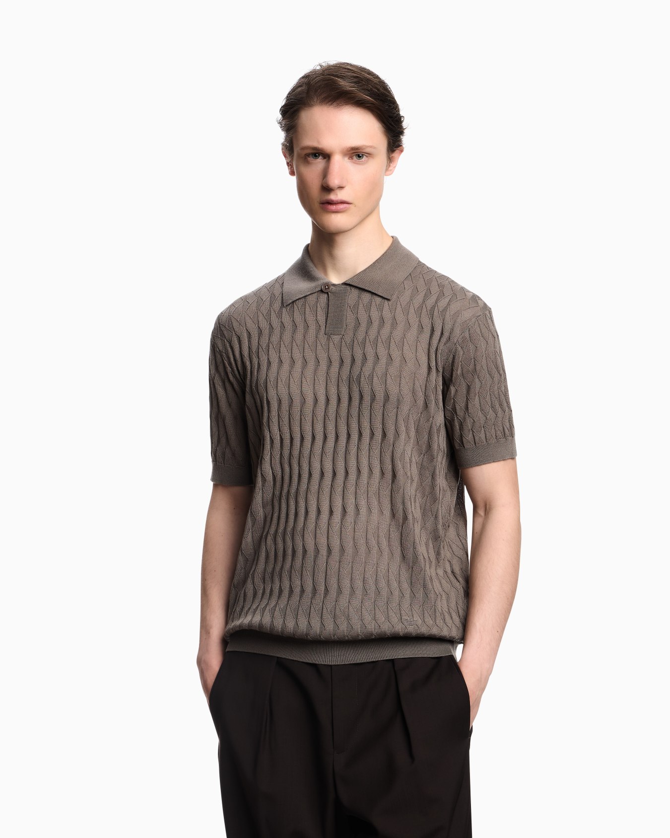 ASV Lyocell-blend jumper with polo-shirt collar in an embossed, patterned stitch Slide 3
