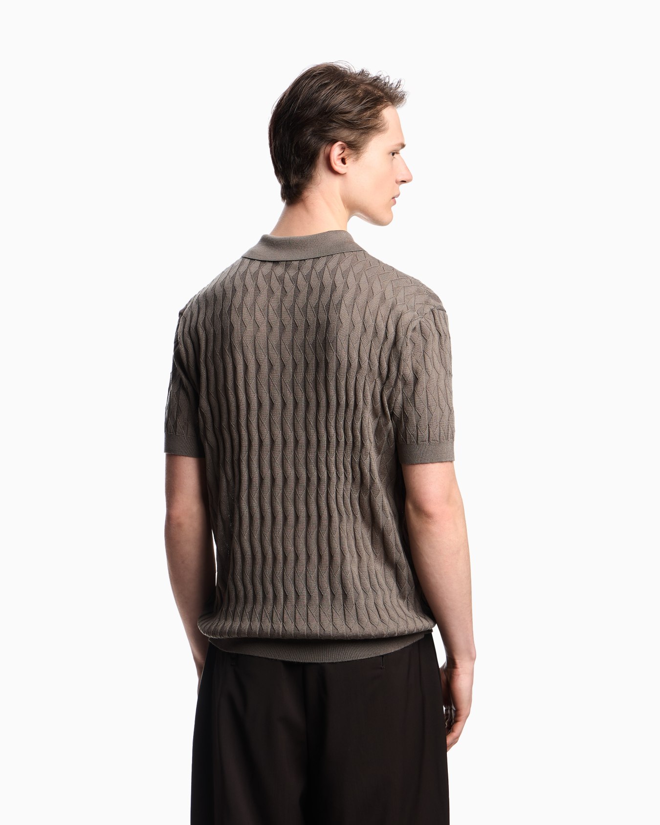 ASV Lyocell-blend jumper with polo-shirt collar in an embossed, patterned stitch Slide 2