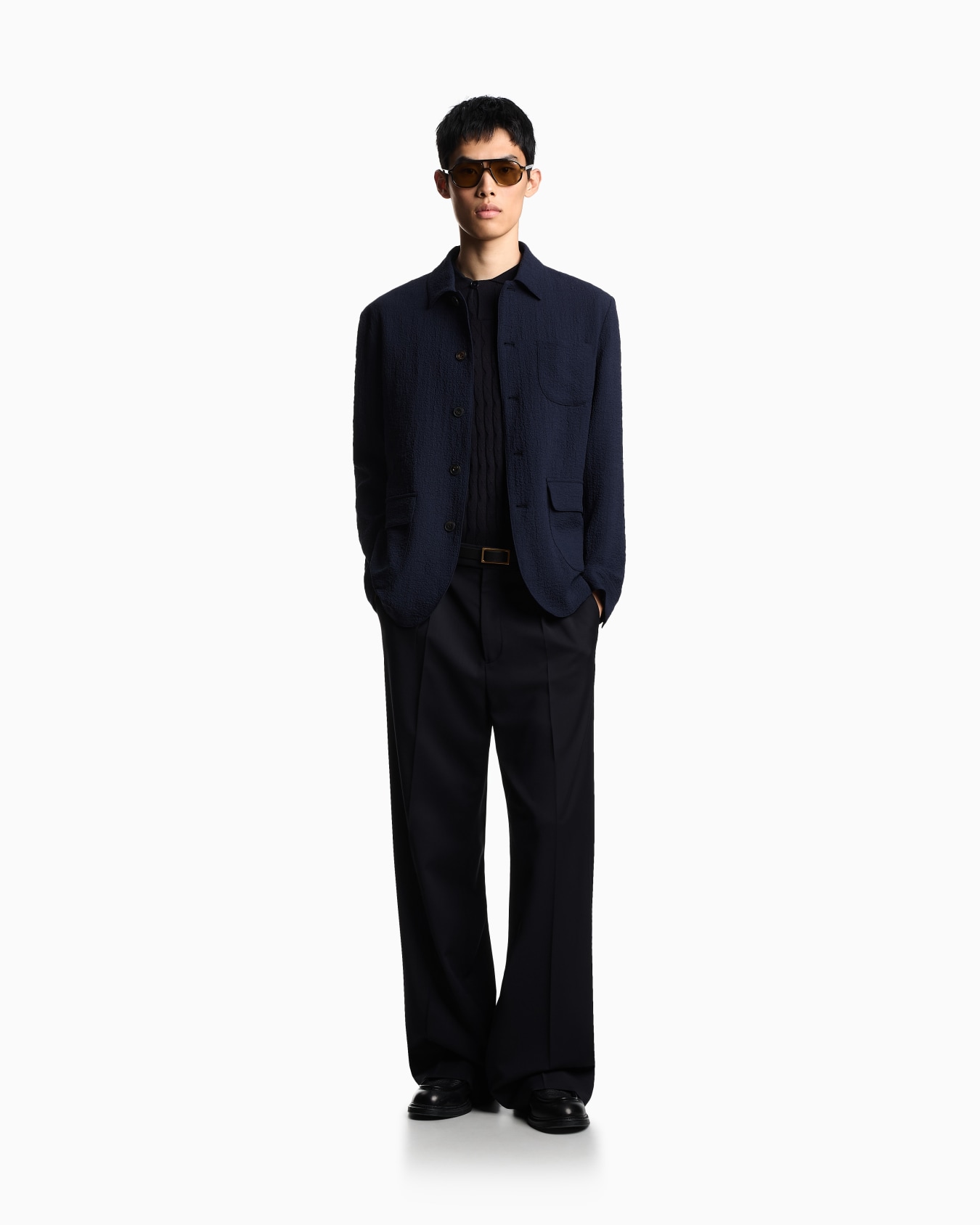 ASV Lyocell-blend jumper with polo-shirt collar in an embossed, patterned stitch Slide 1