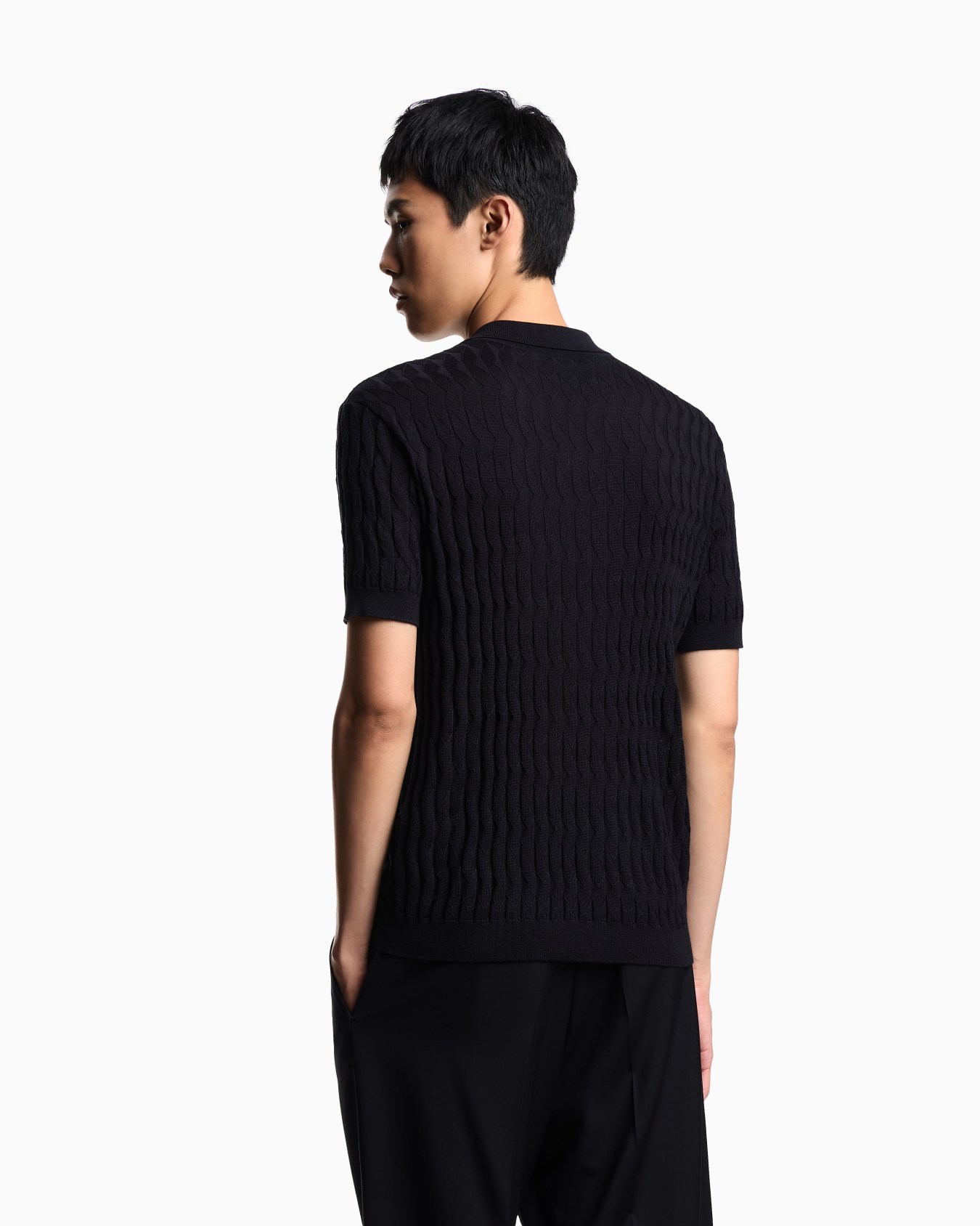 ASV Lyocell-blend jumper with polo-shirt collar in an embossed, patterned stitch Slide 2