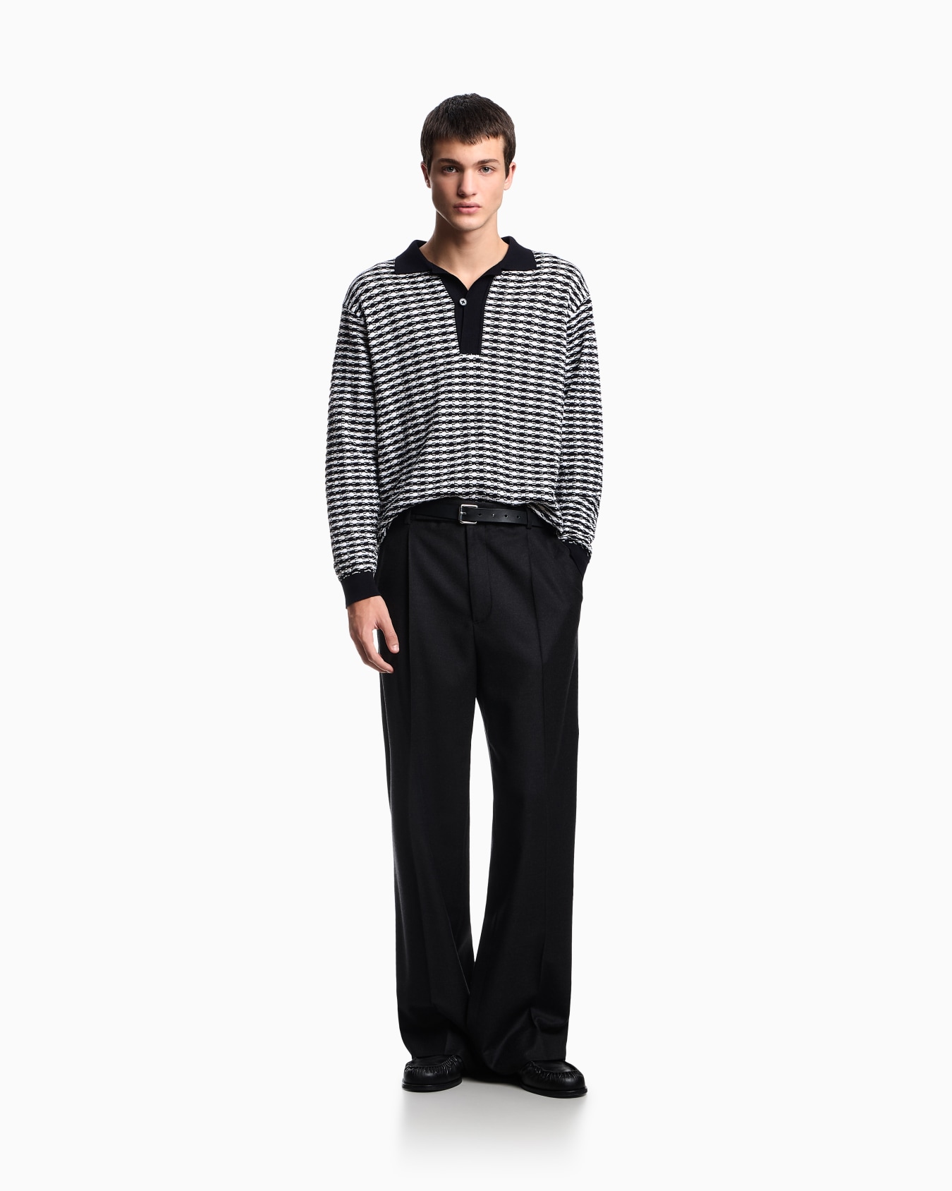 Icon virgin-wool jumper with polo-shirt collar and embossed knit Slide 2