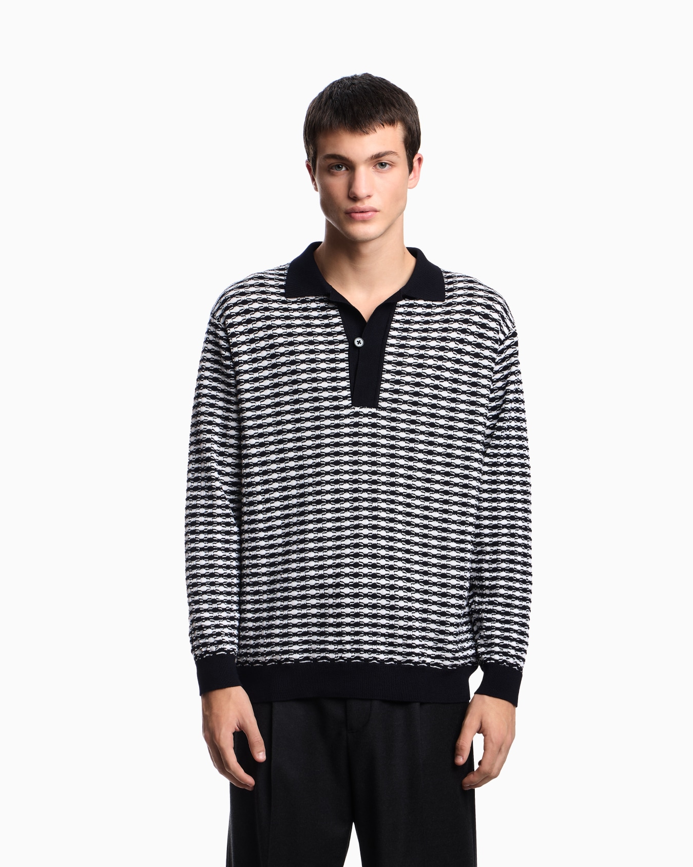 Icon virgin-wool jumper with polo-shirt collar and embossed knit Slide 4
