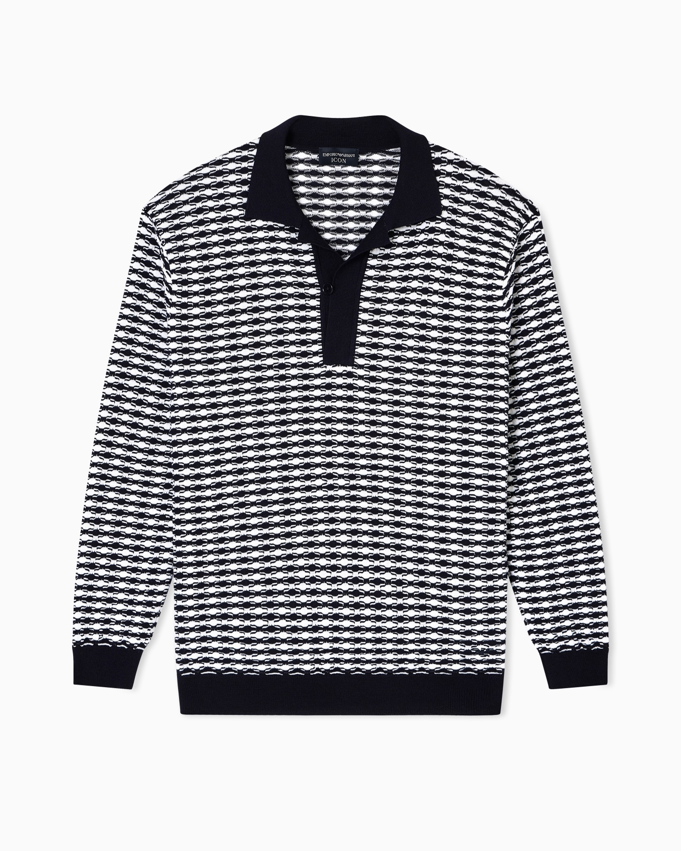 Icon virgin-wool jumper with polo-shirt collar and embossed knit Slide 0