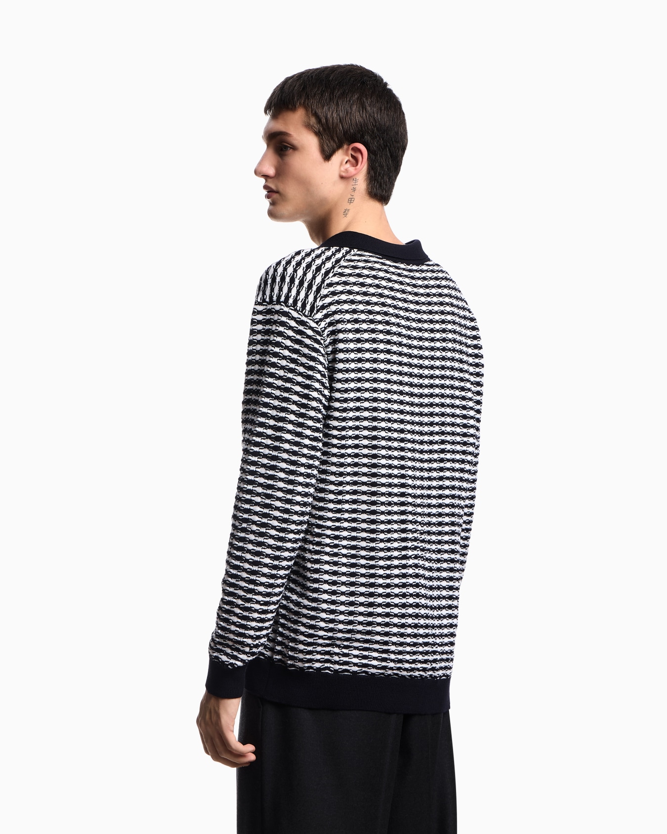 Icon virgin-wool jumper with polo-shirt collar and embossed knit Slide 3
