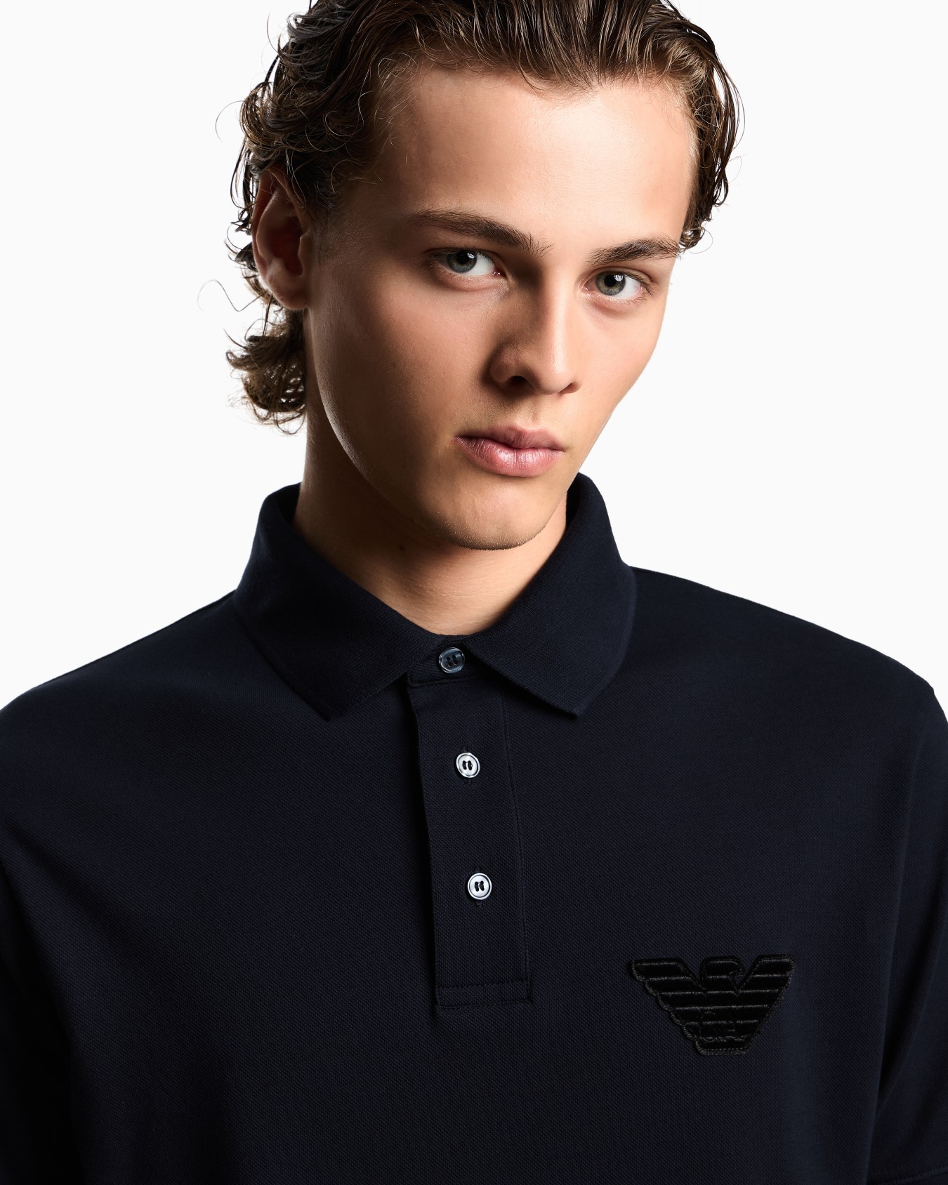 Piqué jersey polo shirt with eagle patch Slide 4