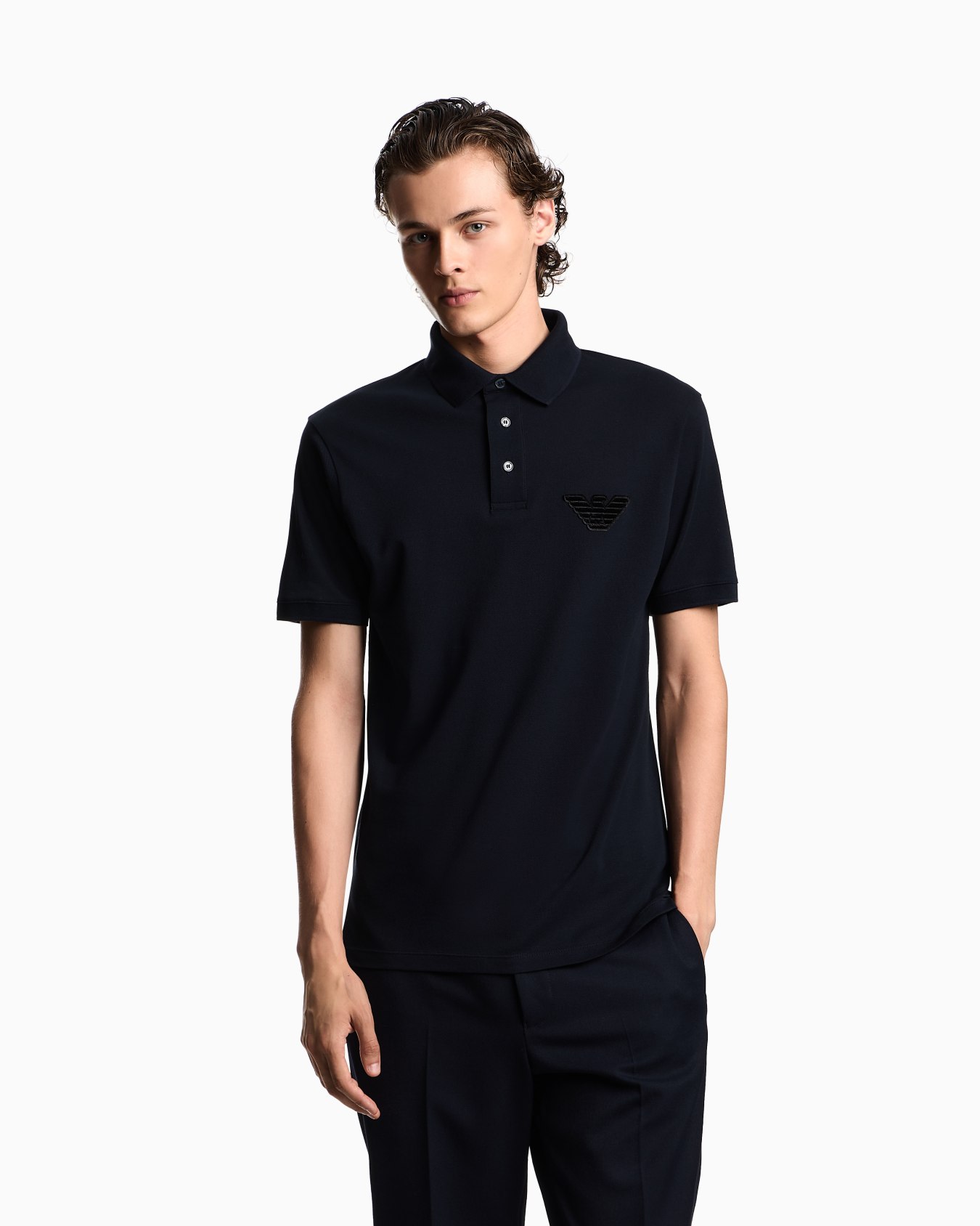 Piqué jersey polo shirt with eagle patch Slide 3