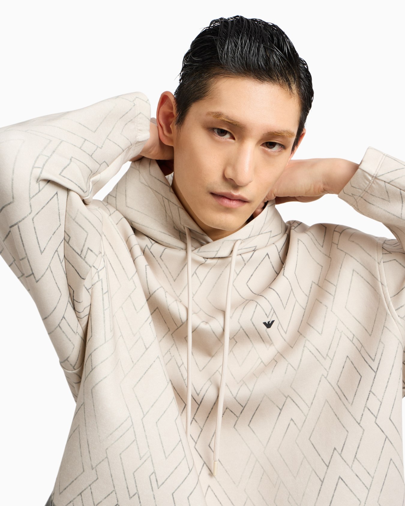 ASV sweatshirt in double jersey with hood and all-over diamond print Slide 5