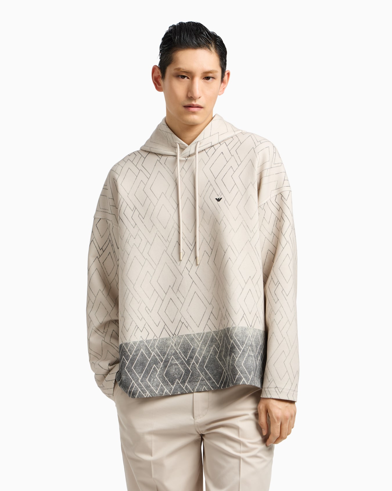 ASV sweatshirt in double jersey with hood and all-over diamond print Slide 4