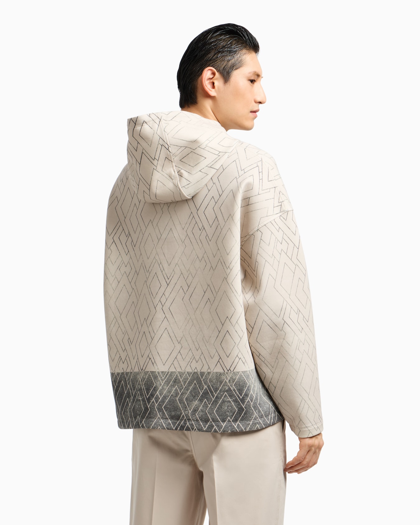ASV sweatshirt in double jersey with hood and all-over diamond print Slide 3