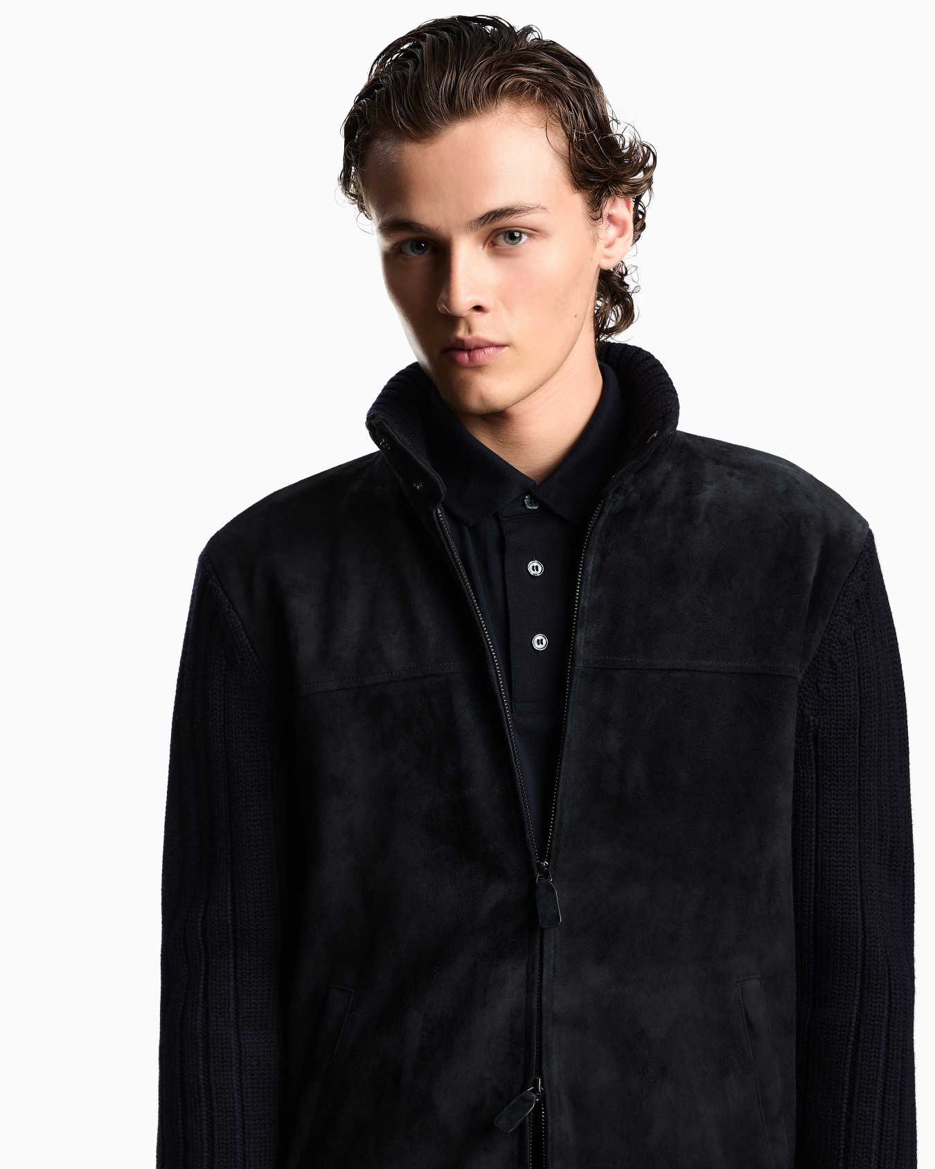 Suede and wool-blend knit blouson Slide 4