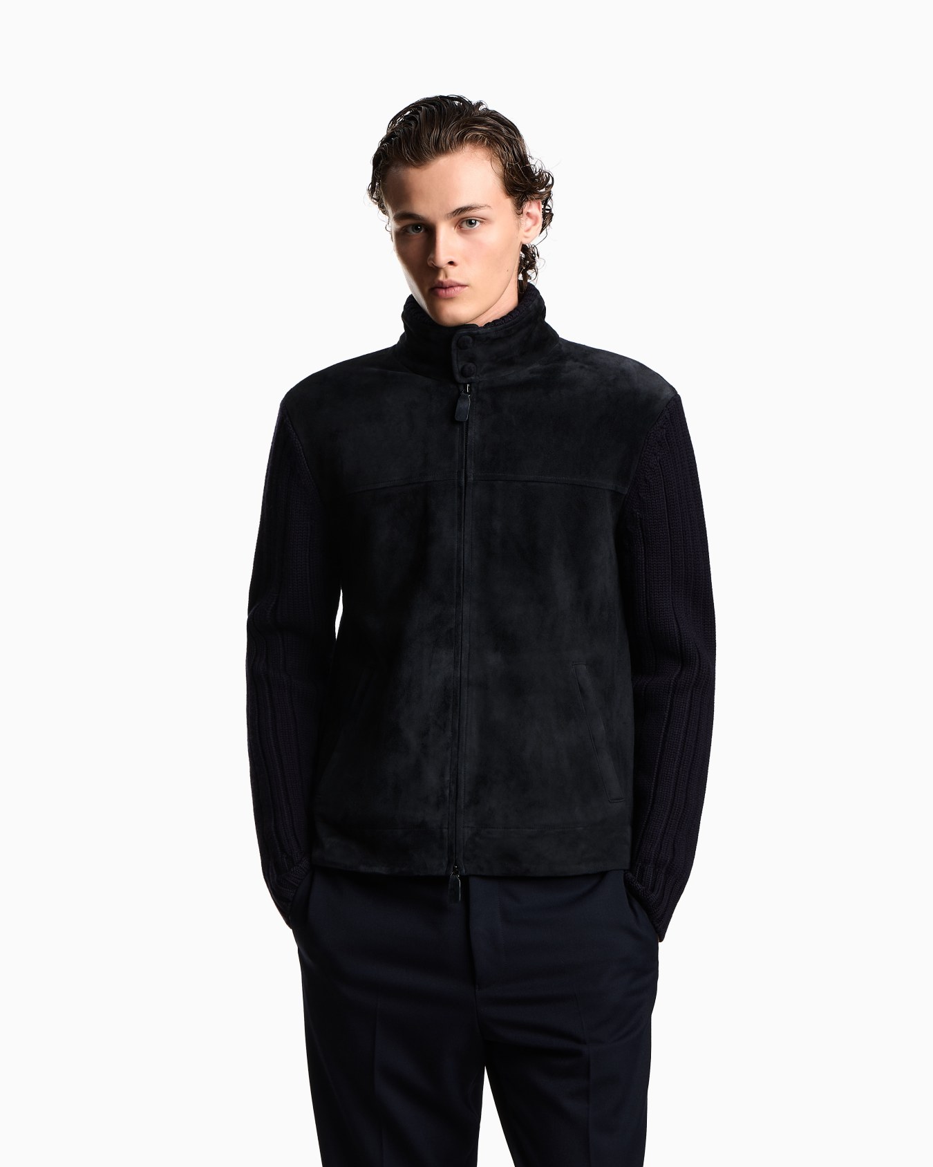Suede and wool-blend knit blouson Slide 3