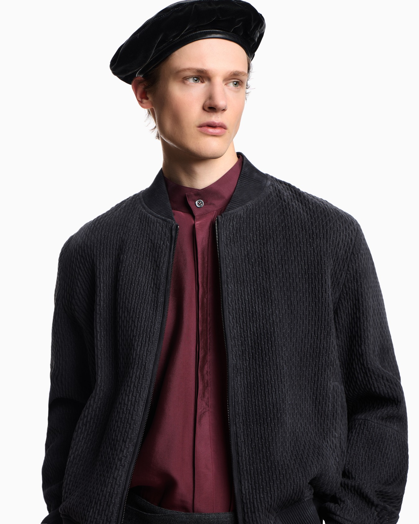 Goat suede comfort-fit blouson with elastic embroidery Slide 4