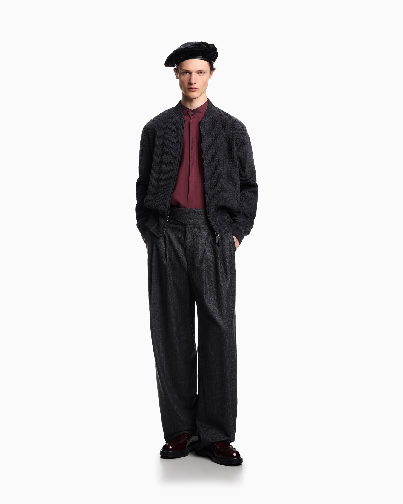 Goat suede comfort-fit blouson with elastic embroidery Slide 1