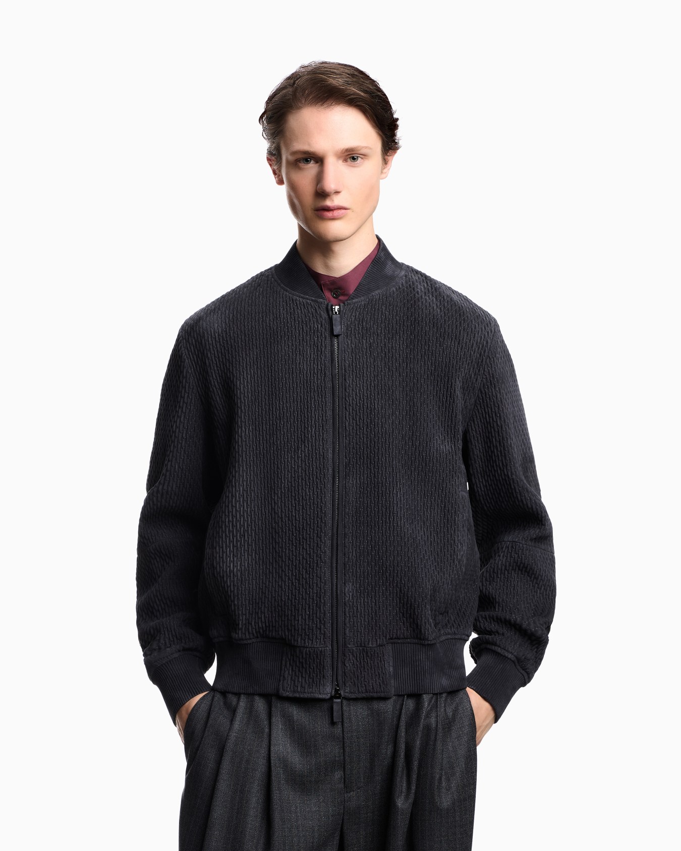 Goat suede comfort-fit blouson with elastic embroidery Slide 3