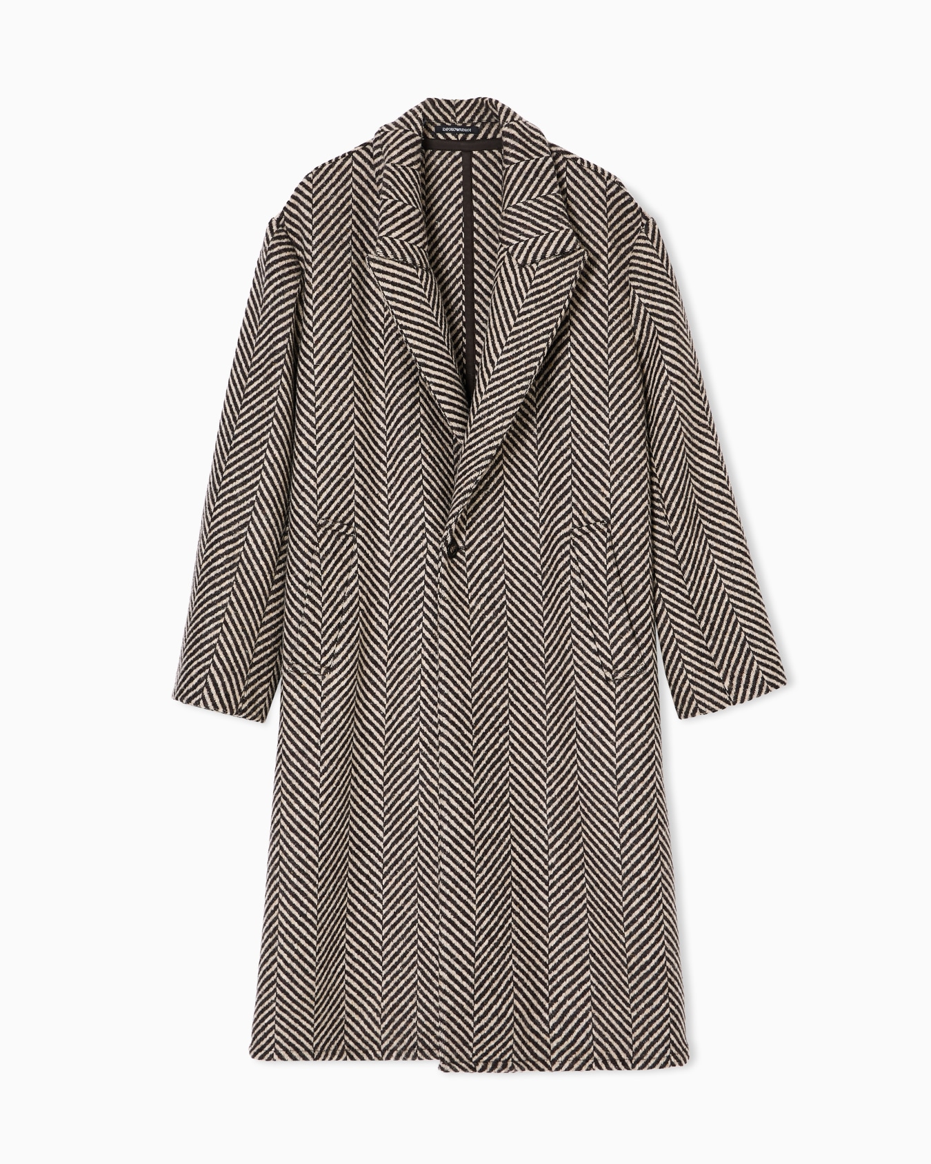 Single-breasted coat in a chevron wool tweed Slide 0