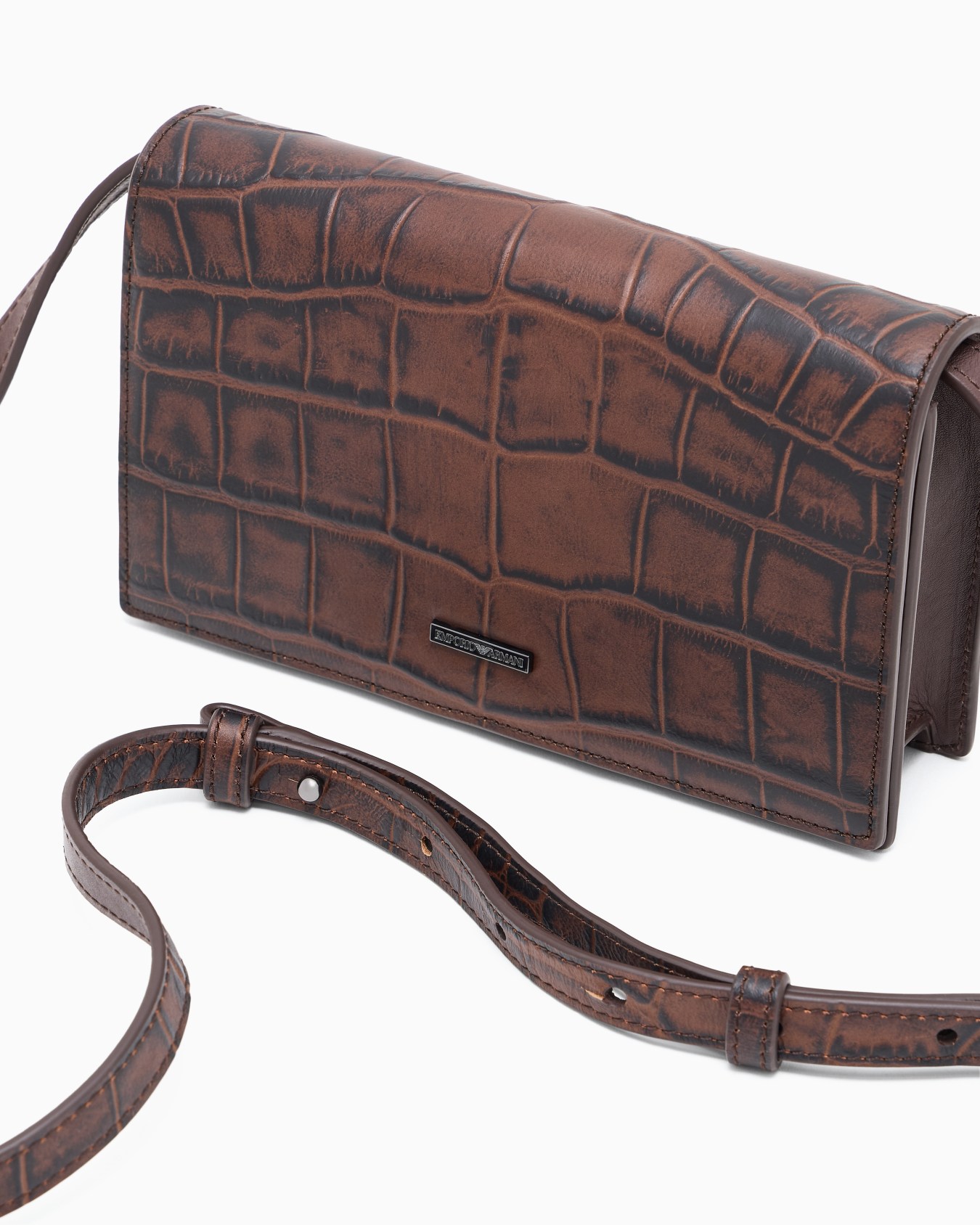 Crocodile-embossed leather tech case with shoulder strap Slide 3