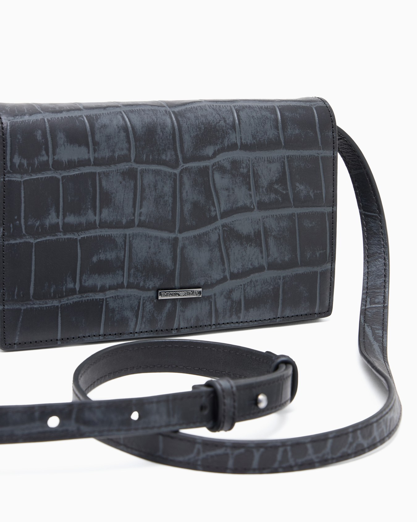 Crocodile-embossed leather tech case with shoulder strap Slide 4