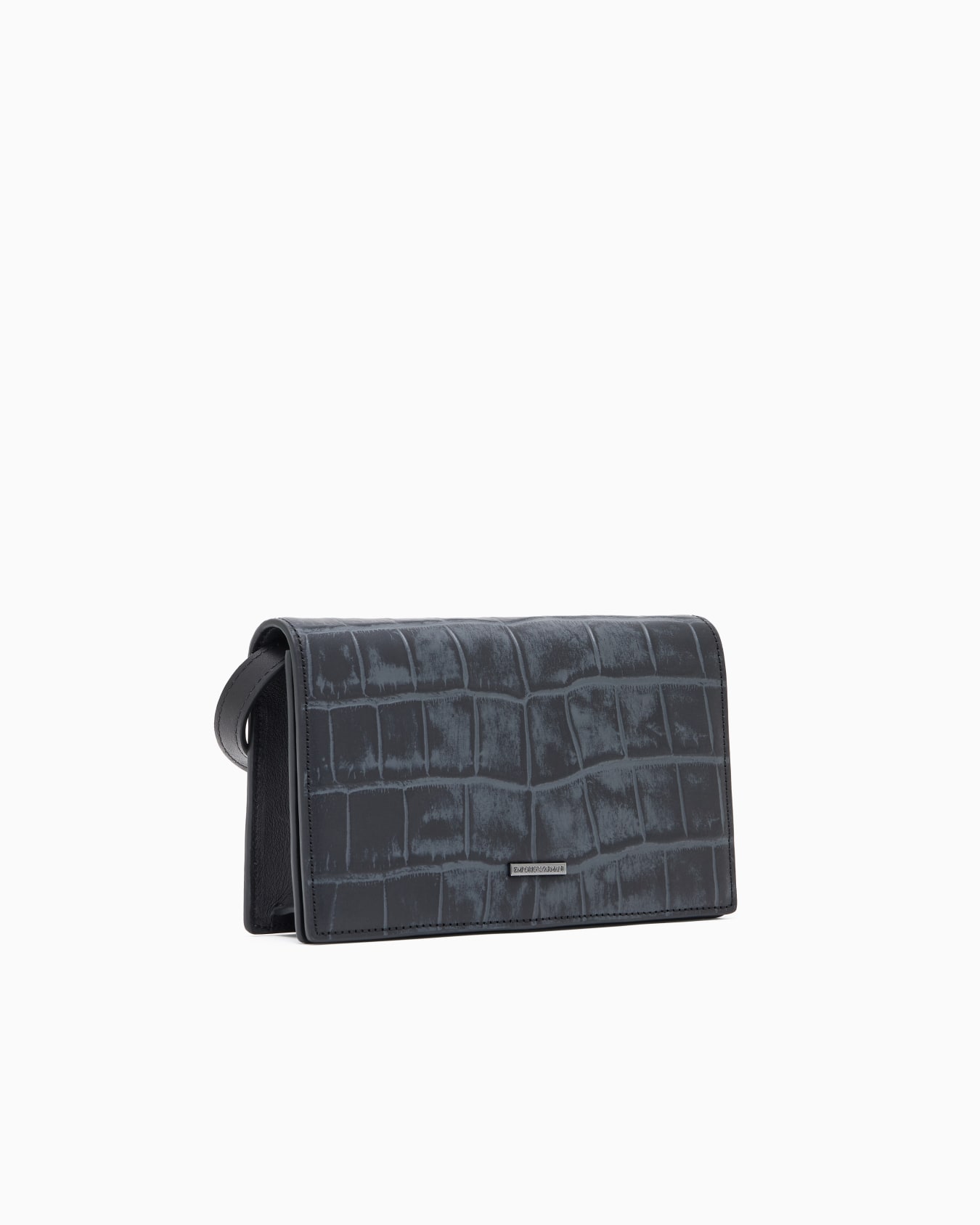 Crocodile-embossed leather tech case with shoulder strap Slide 1