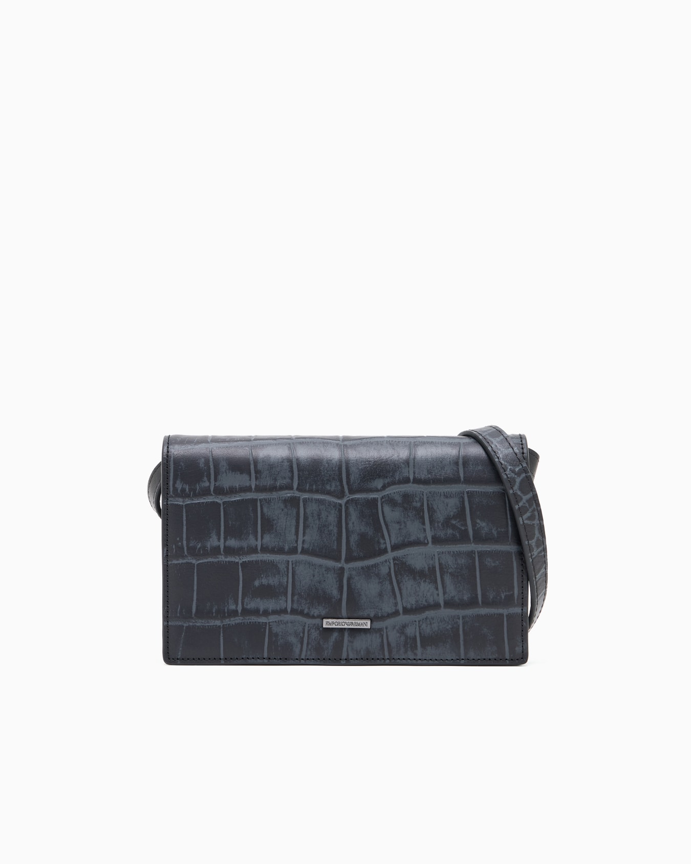 Crocodile-embossed leather tech case with shoulder strap Slide 0